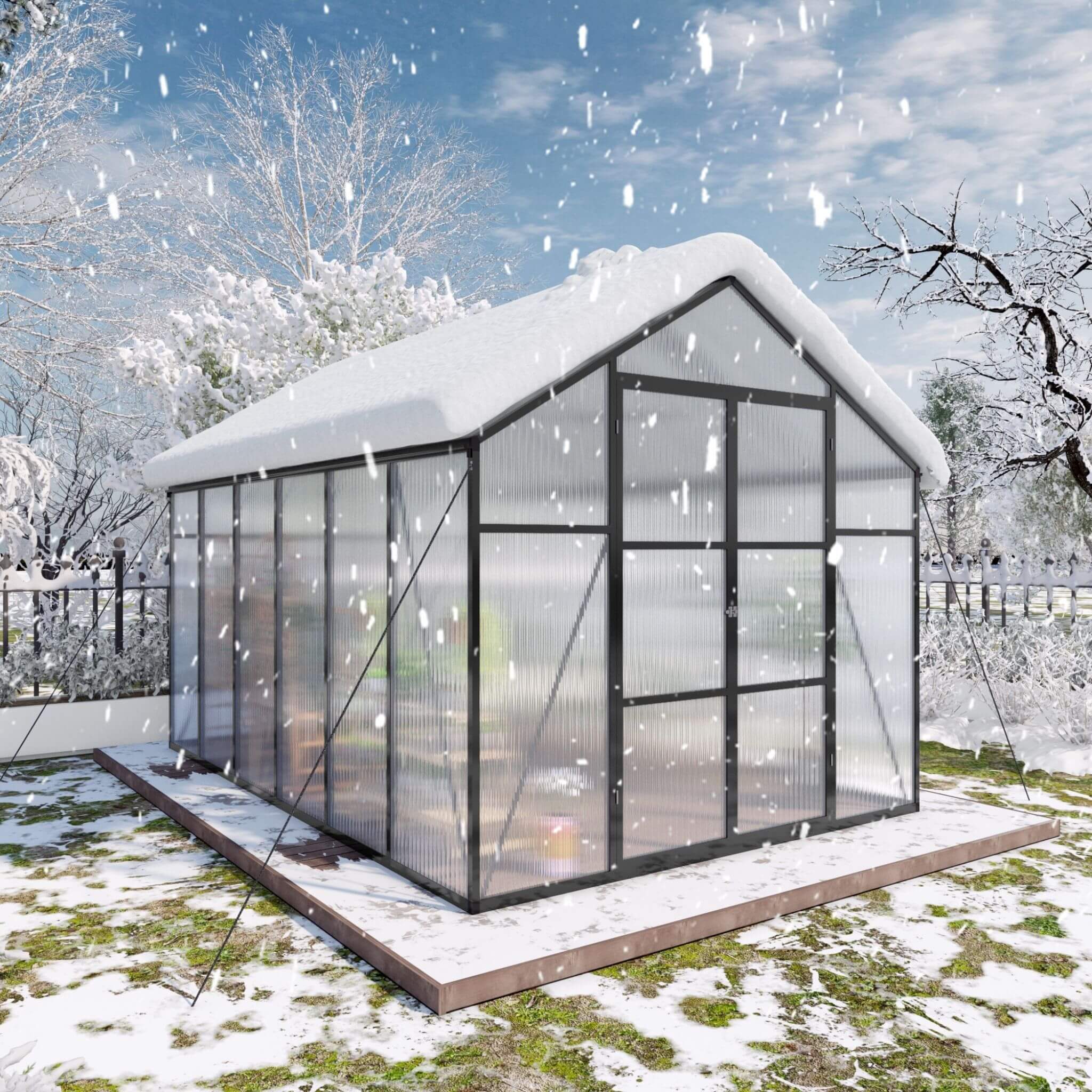 [08X12FT] All-Season Outdoor Backyard Polycarbonate Greenhouse With Raised Base And Aluminum Frame (SAK78614) - Image 13