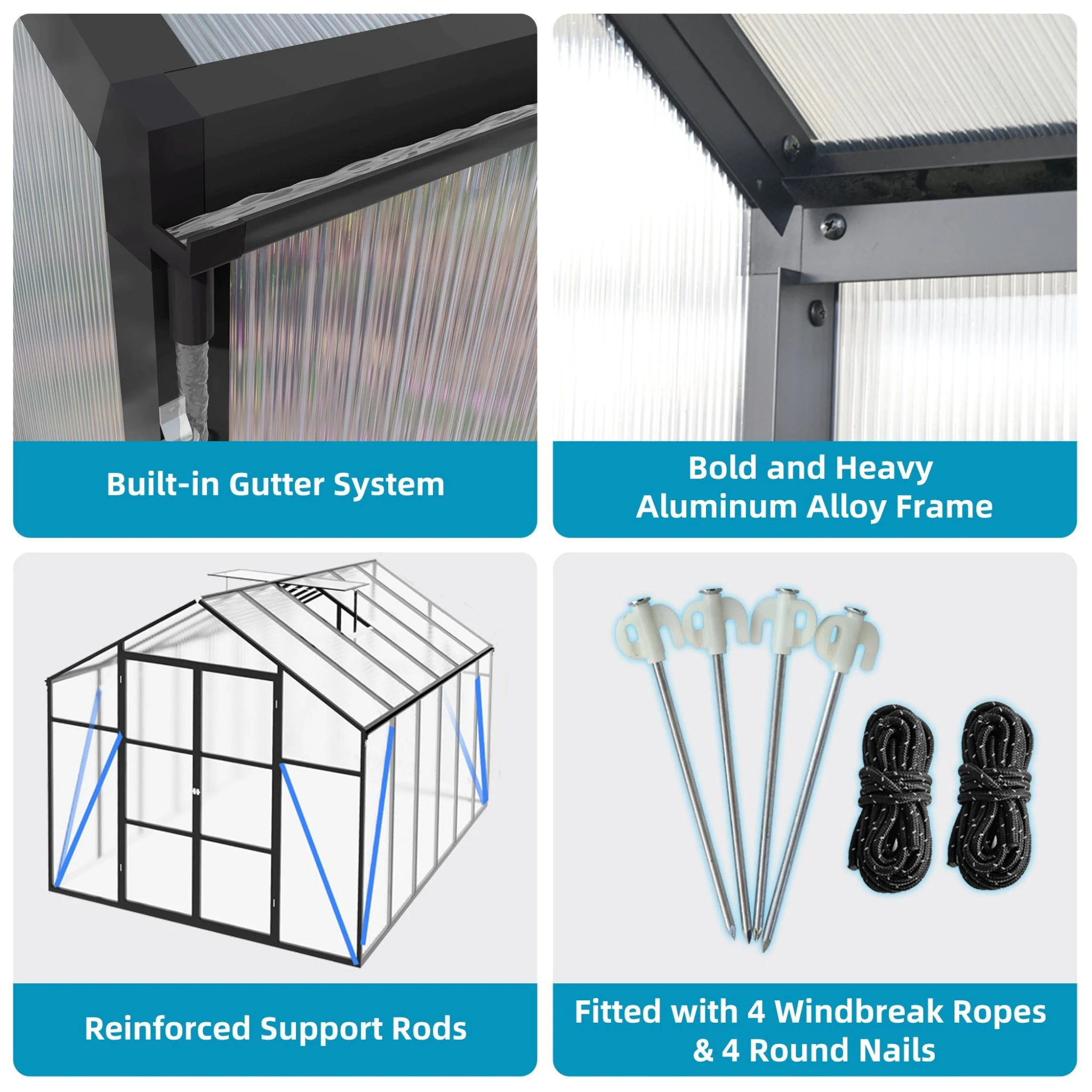 [08X12FT] All-Season Outdoor Backyard Polycarbonate Greenhouse With Raised Base And Aluminum Frame (SAK78614) - Image 14