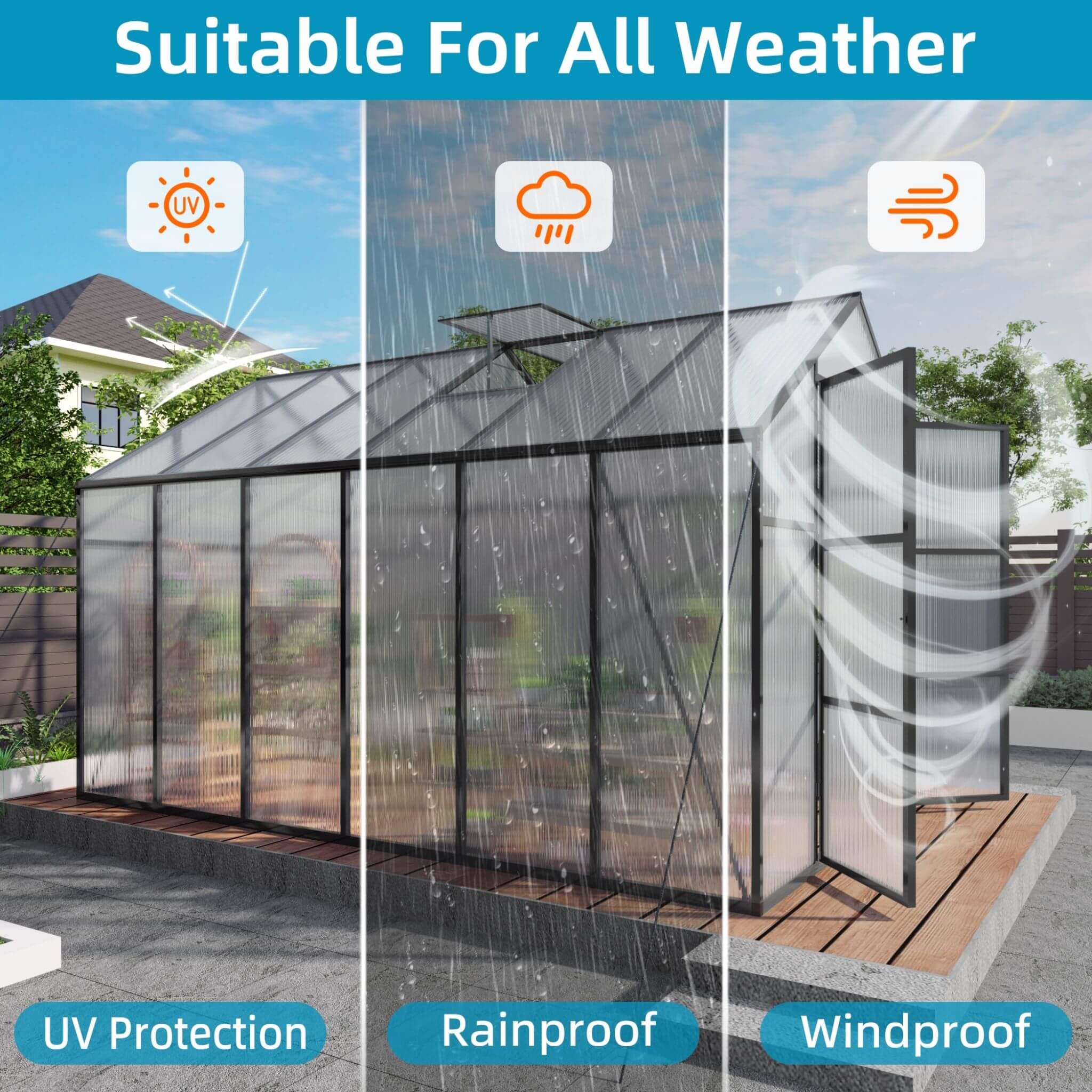 [08X12FT] All-Season Outdoor Backyard Polycarbonate Greenhouse With Raised Base And Aluminum Frame (SAK78614) - Image 7