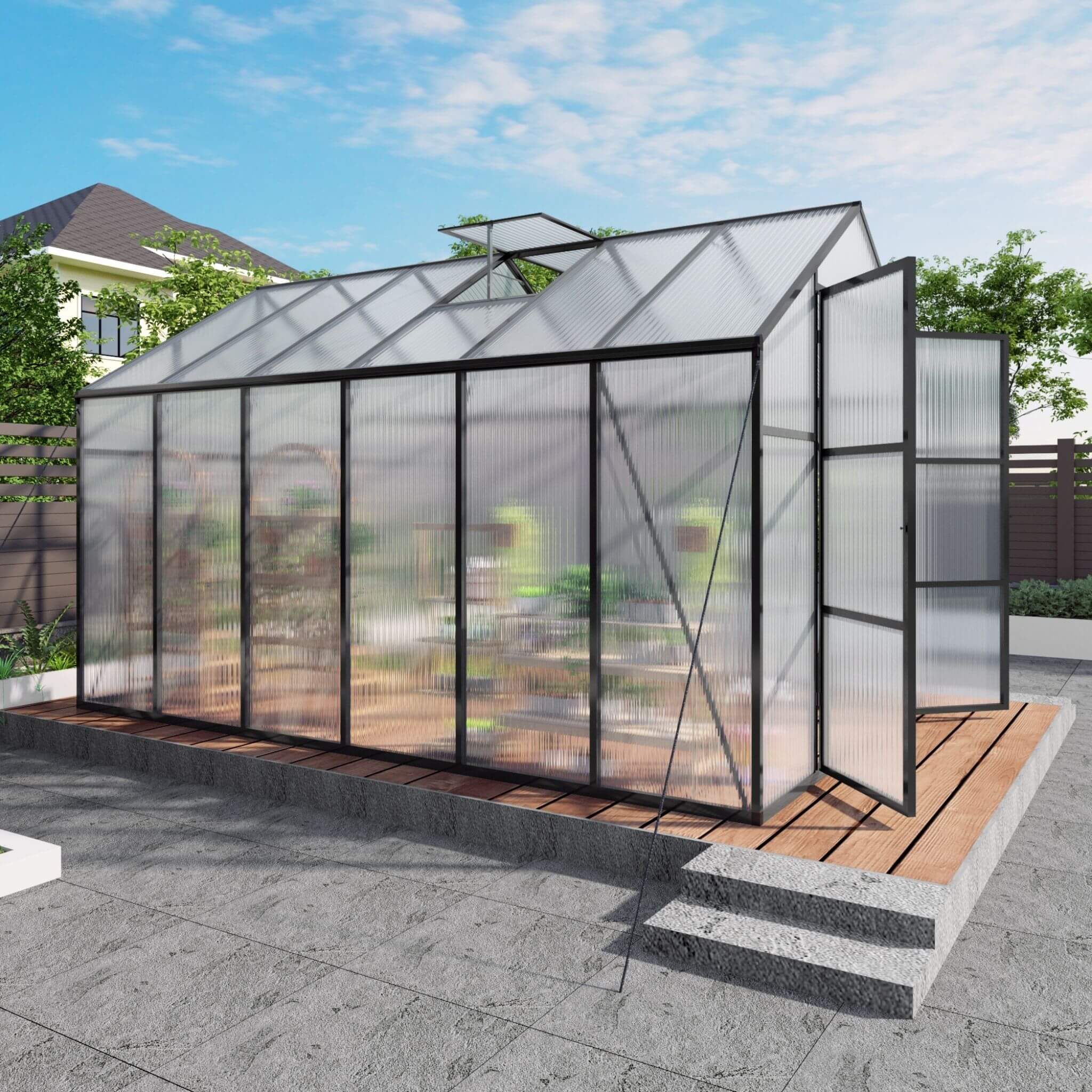 [08X12FT] All-Season Outdoor Backyard Polycarbonate Greenhouse With Raised Base And Aluminum Frame (SAK78614) - Image 9
