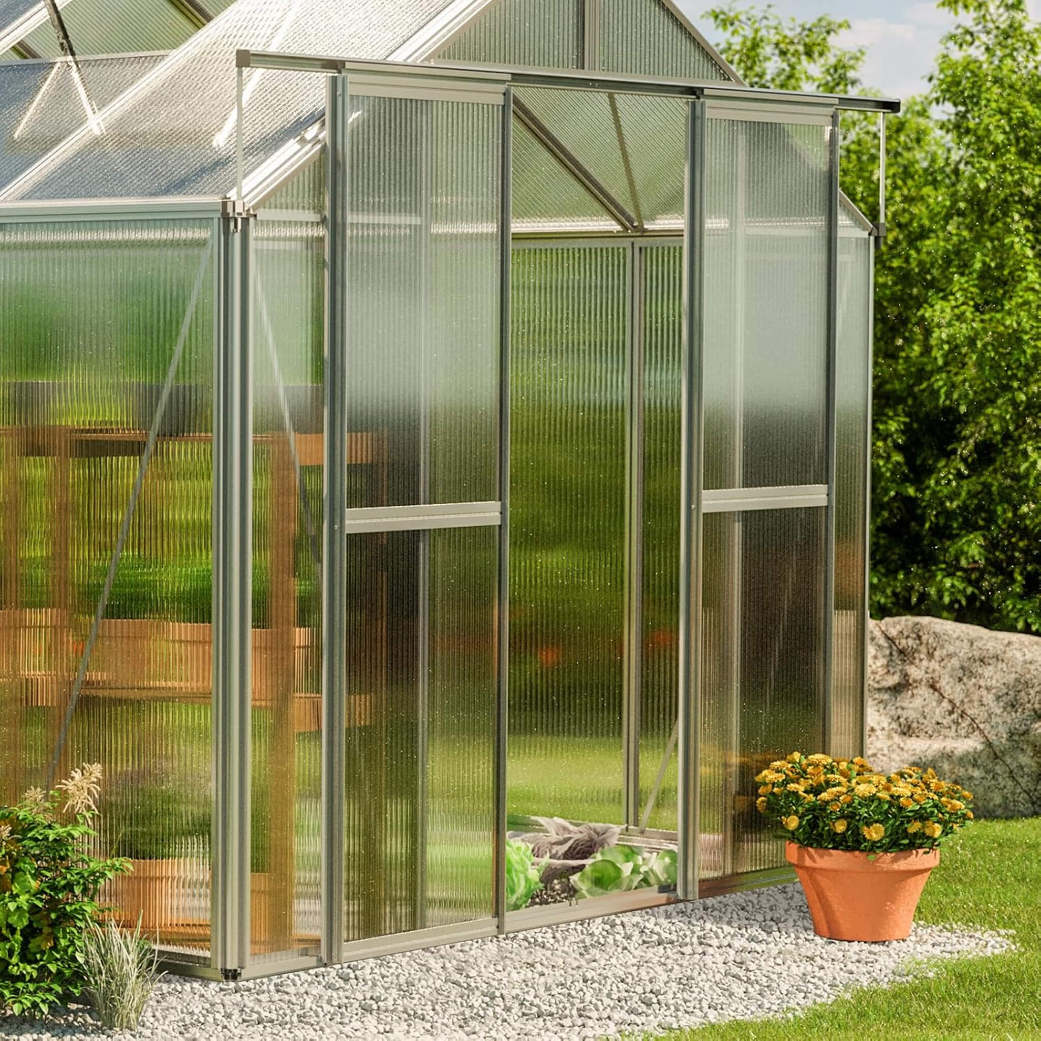 [08X12FT] Heavy-Duty Polycarbonate Outdoor Greenhouse With Aluminum Frame And Sliding Doors (SAK90426) - Image 3