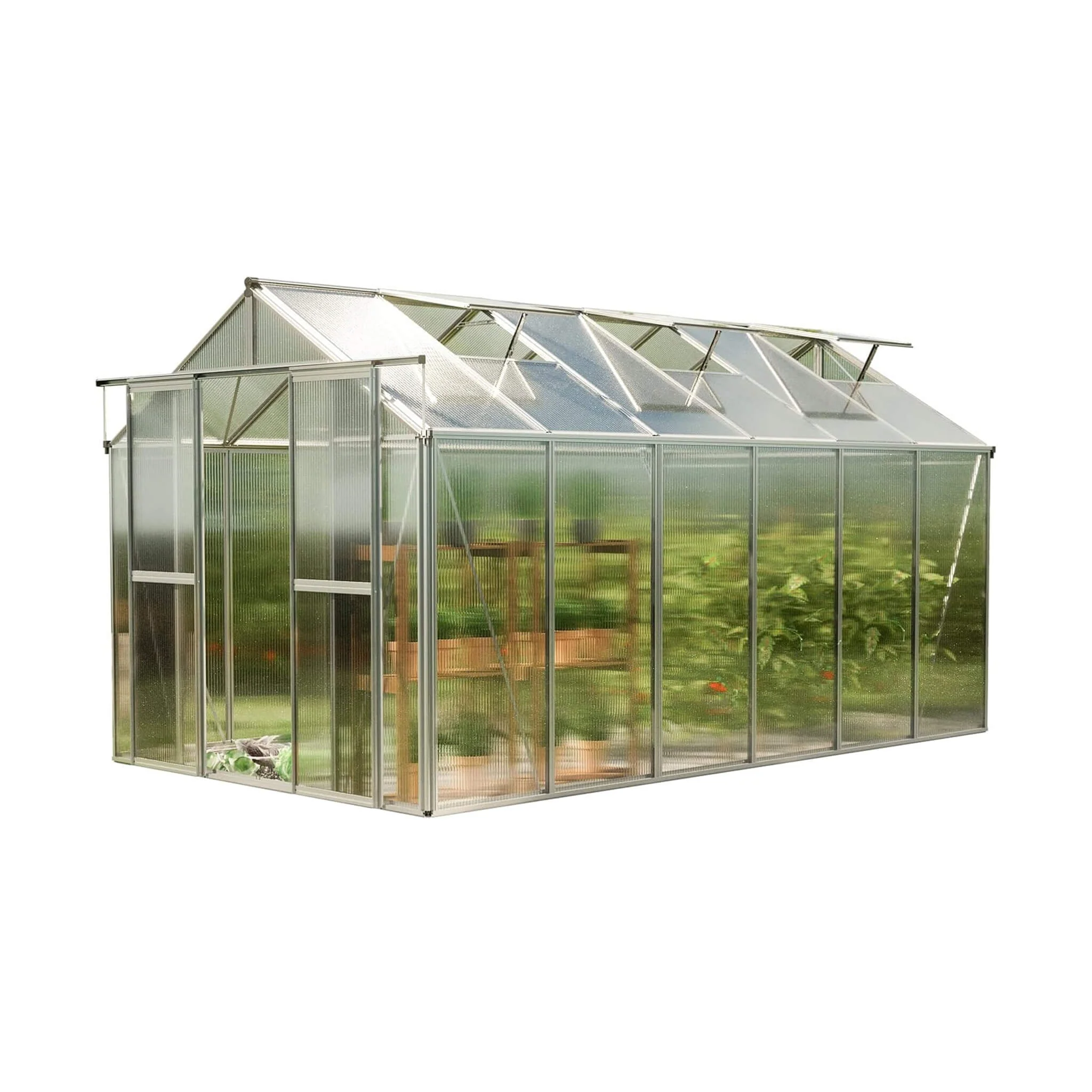 [08X12FT] Heavy-Duty Polycarbonate Outdoor Greenhouse With Aluminum Frame And Sliding Doors (SAK90426) - Image 7
