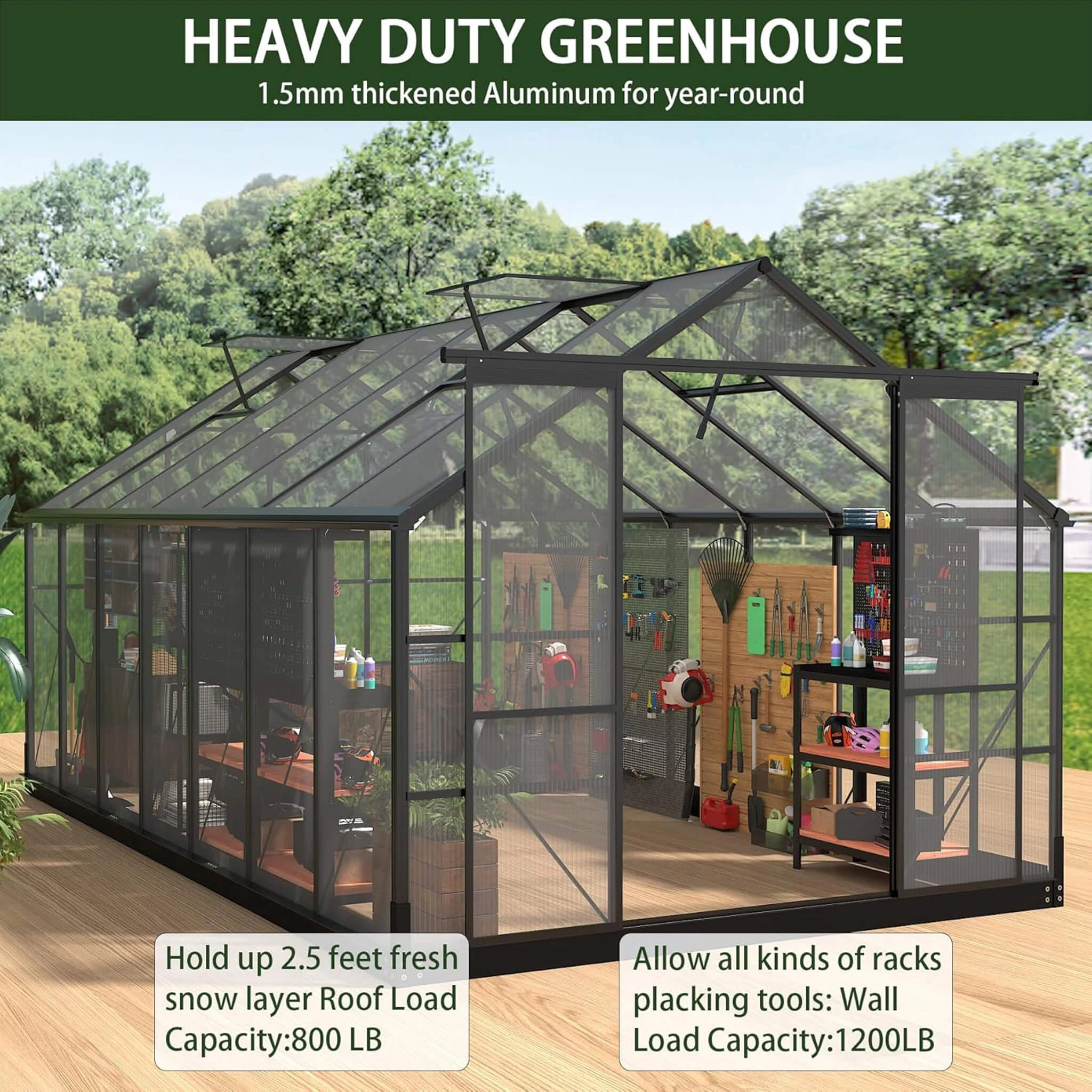 [08X14FT] Outdoor Polycarbonate Greenhouse With Roof Vents & Sliding Doors, 4MM (SAK19426) - Image 3