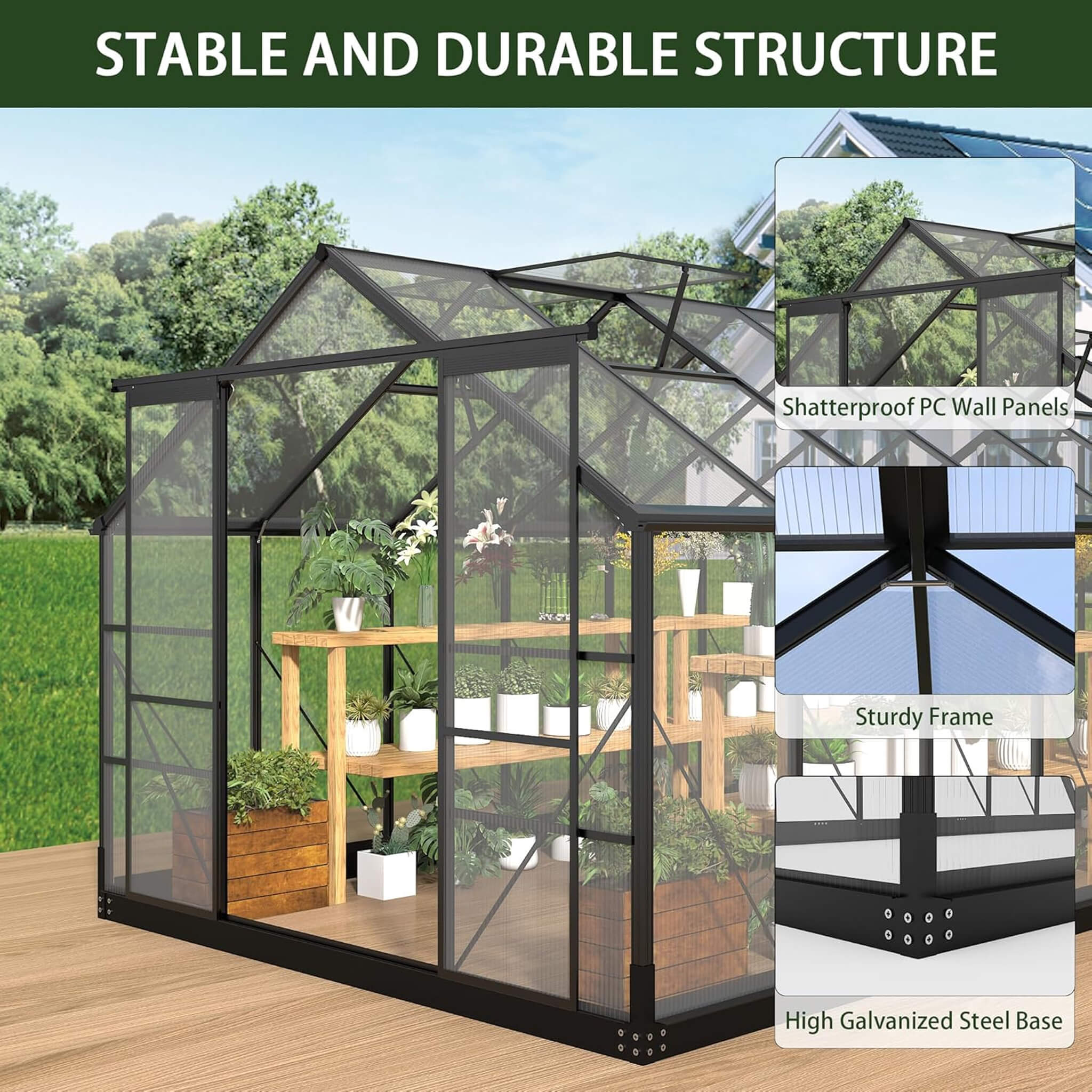 [08X14FT] Outdoor Polycarbonate Greenhouse With Roof Vents & Sliding Doors, 4MM (SAK19426) - Image 4
