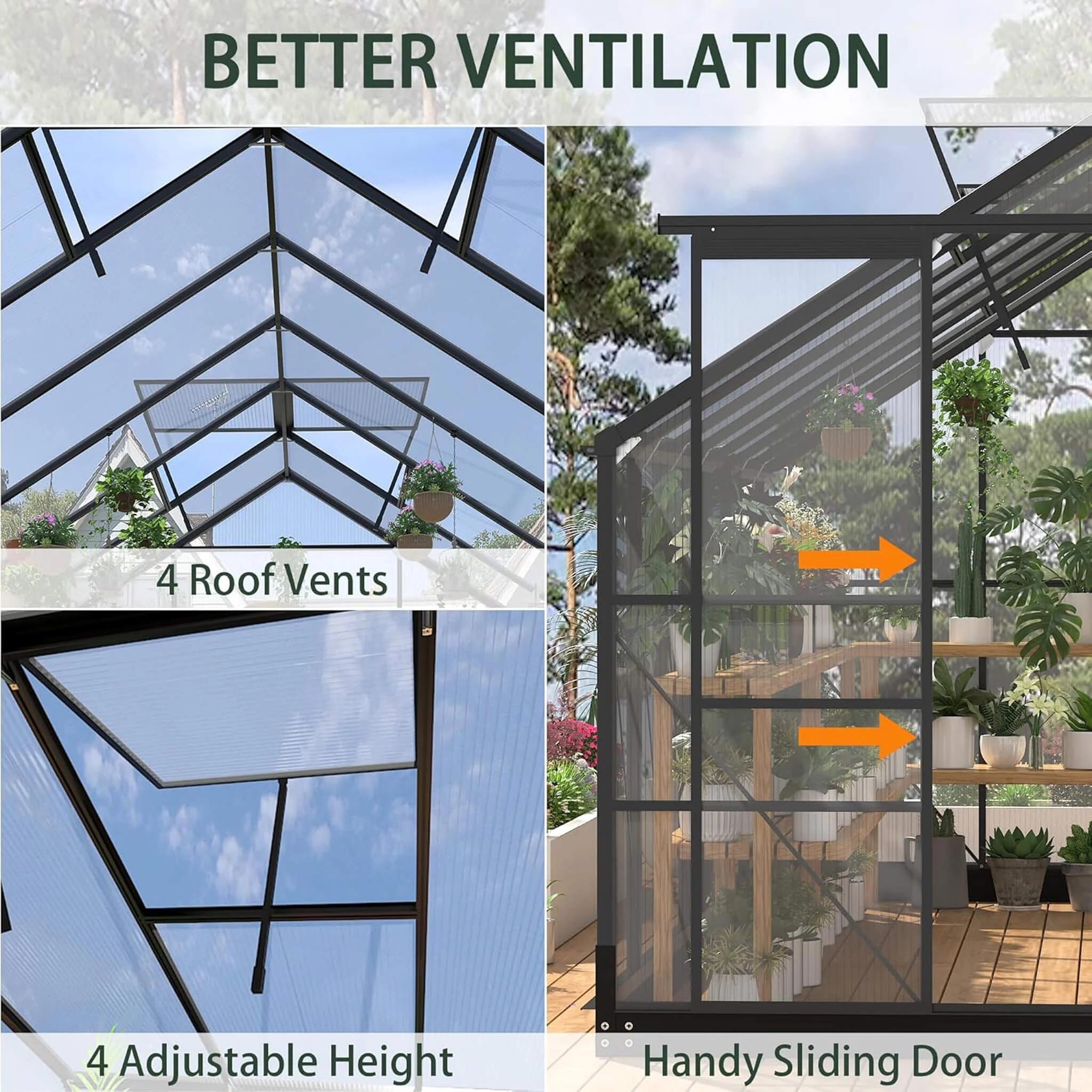 [08X14FT] Outdoor Polycarbonate Greenhouse With Roof Vents & Sliding Doors, 4MM (SAK19426) - Image 5
