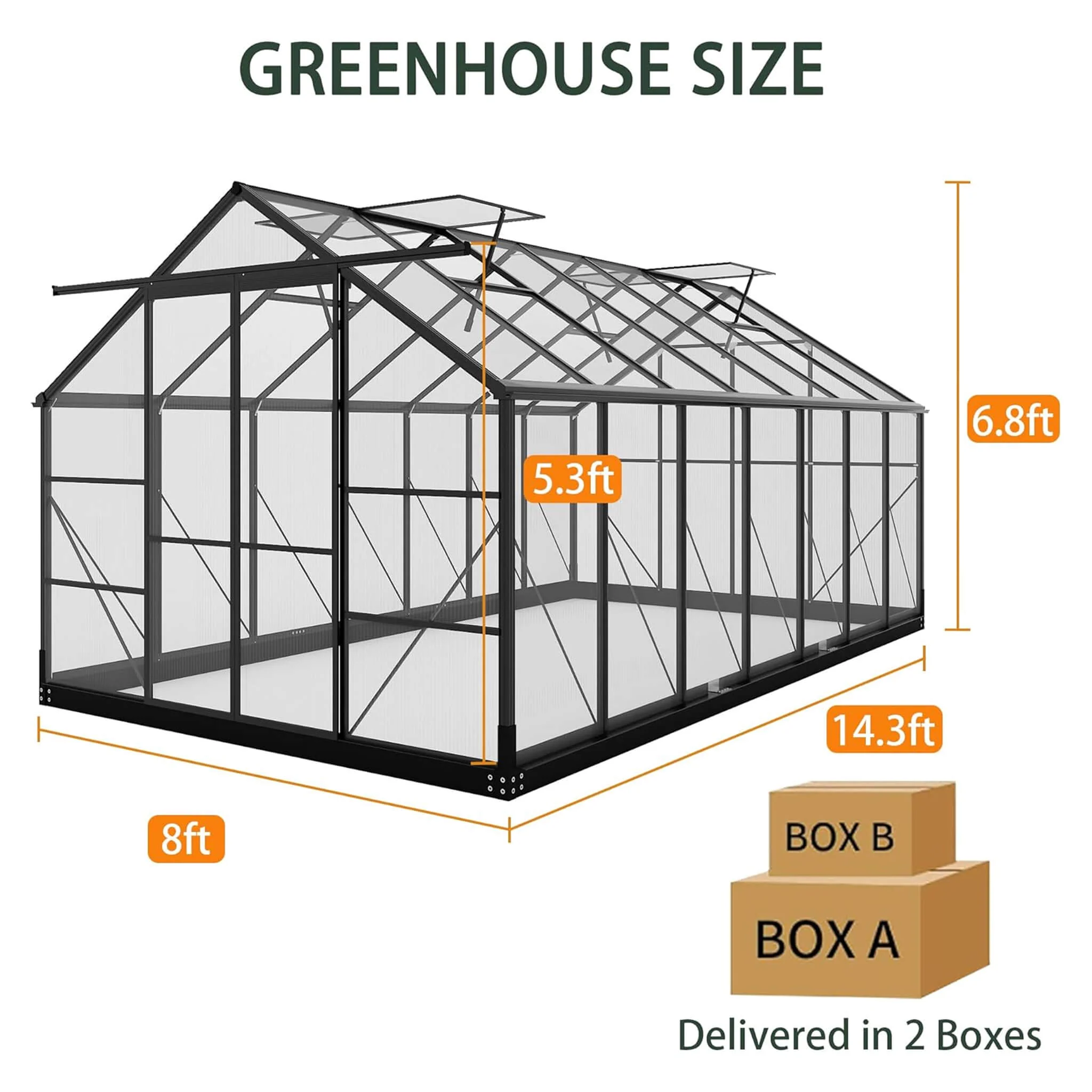[08X14FT] Outdoor Polycarbonate Greenhouse With Roof Vents & Sliding Doors, 4MM (SAK19426) - Image 7