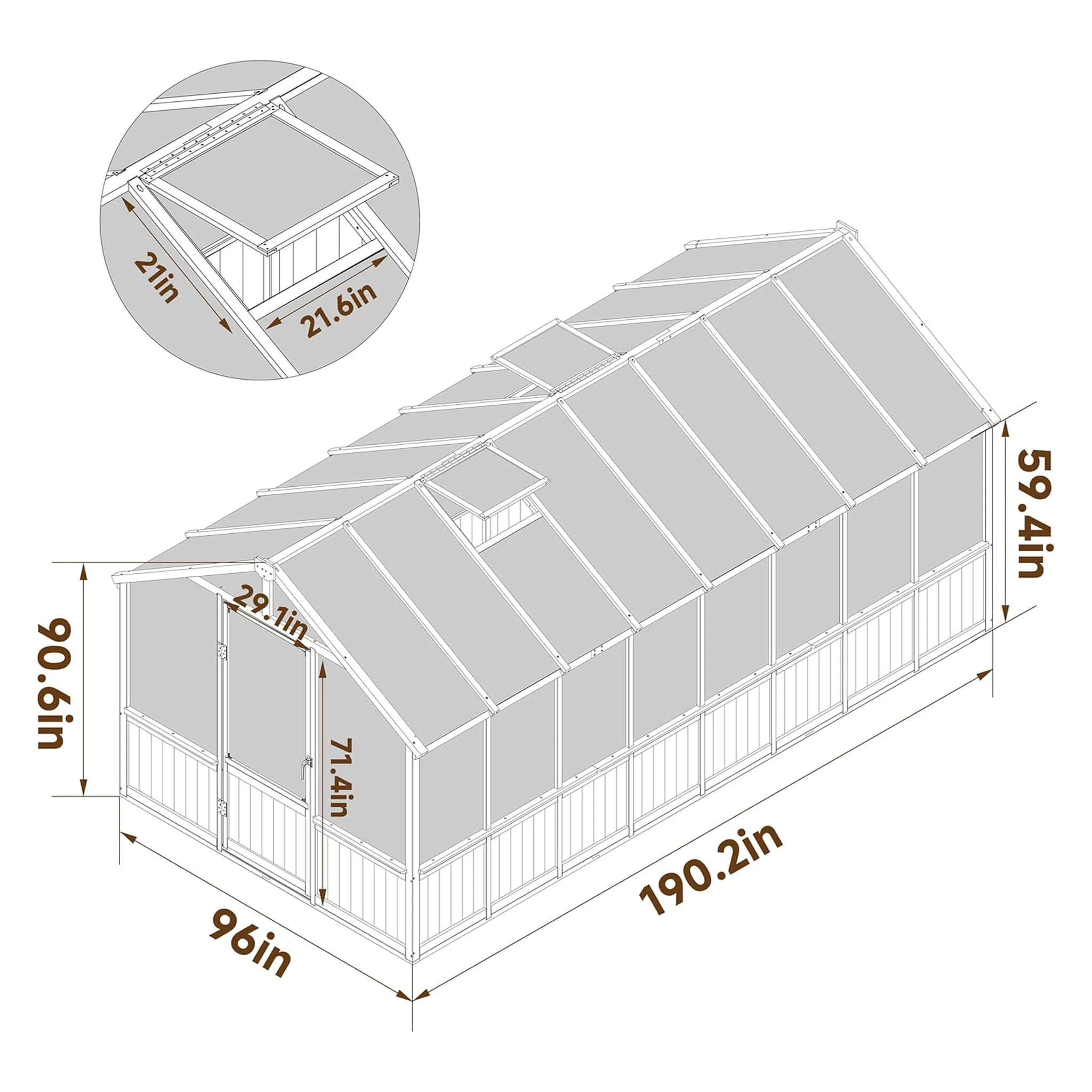 [08X16FT] Large Heavy-Duty Outdoor Wooden Greenhouse With 6MM Polycarbonate Panels And Vent Roof (SAK18467) - Image 11