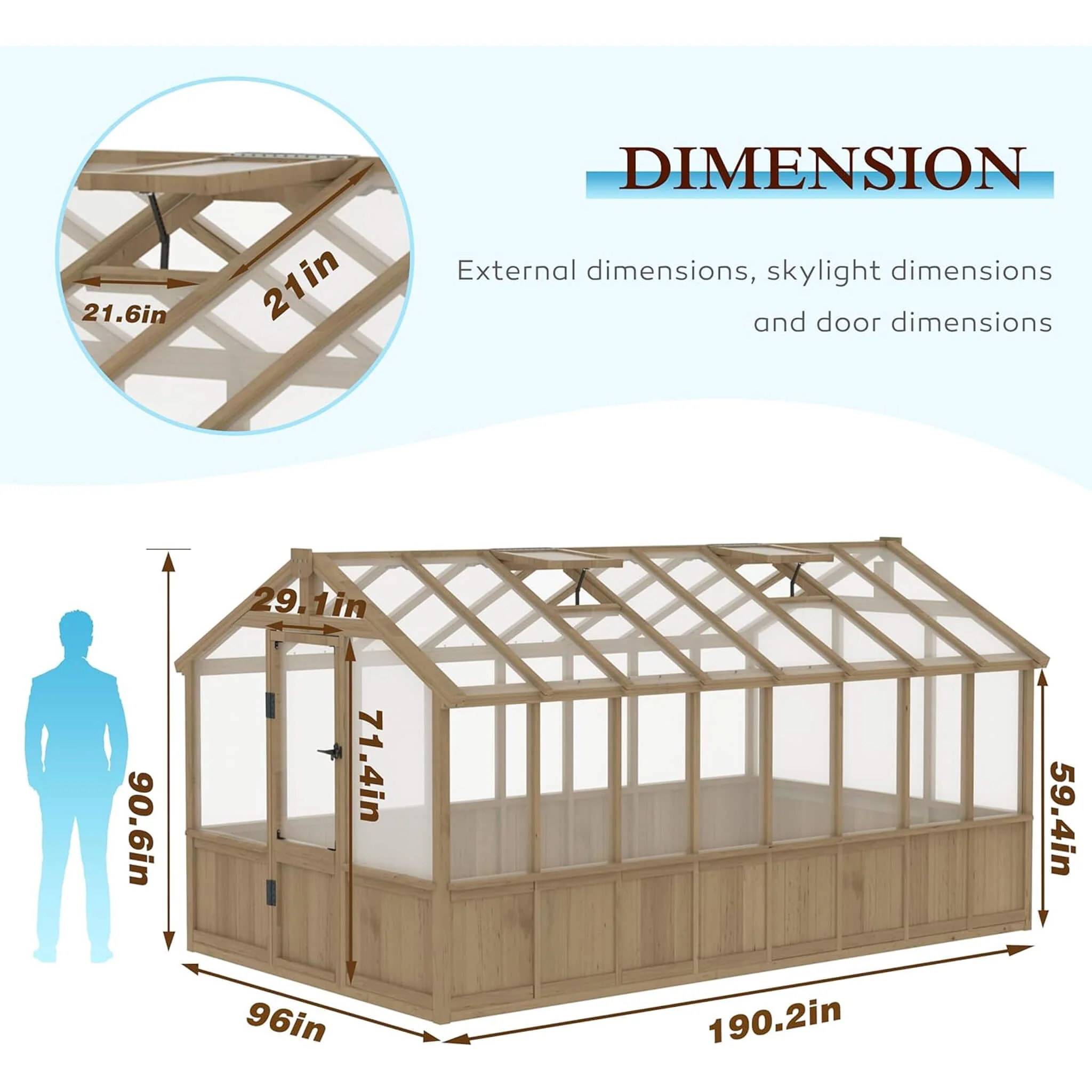 [08X16FT] Large Heavy-Duty Outdoor Wooden Greenhouse With 6MM Polycarbonate Panels And Vent Roof (SAK18467) - Image 12