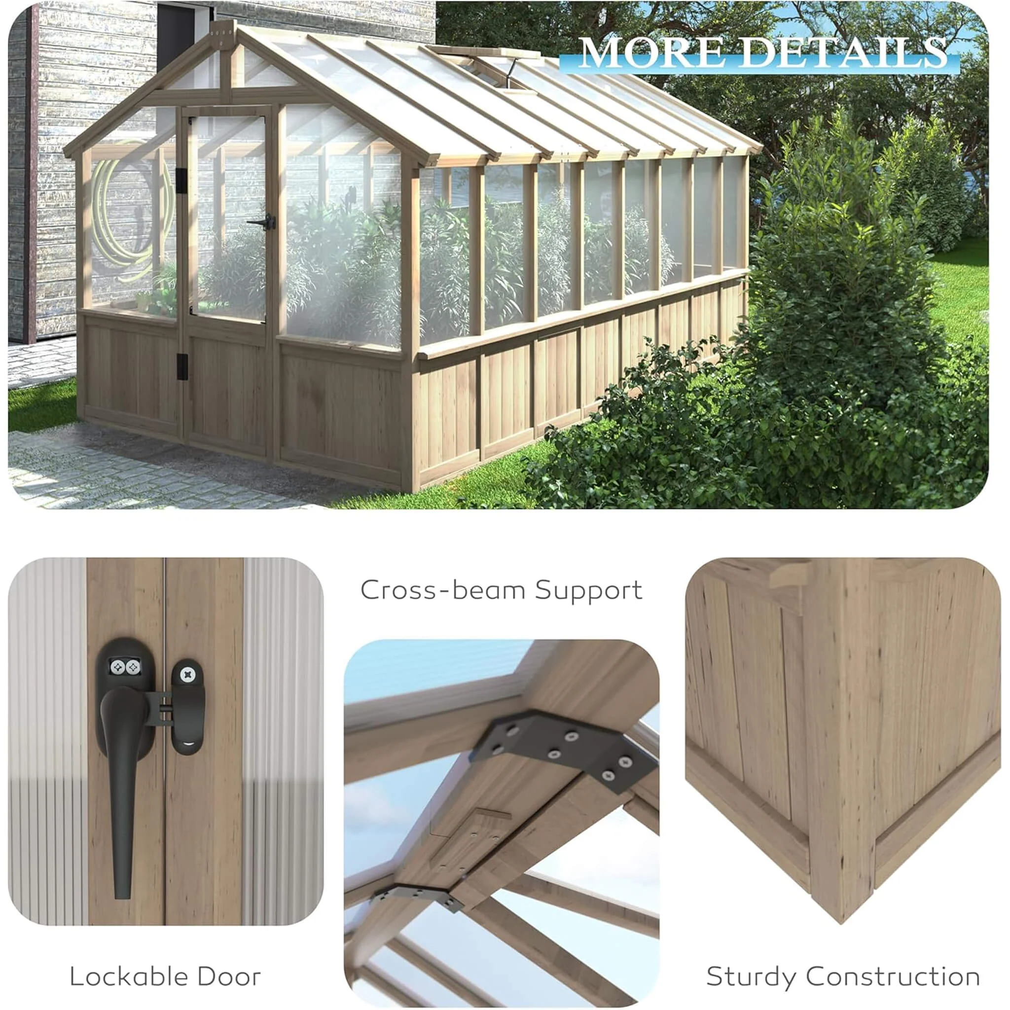 [08X16FT] Large Heavy-Duty Outdoor Wooden Greenhouse With 6MM Polycarbonate Panels And Vent Roof (SAK18467) - Image 9