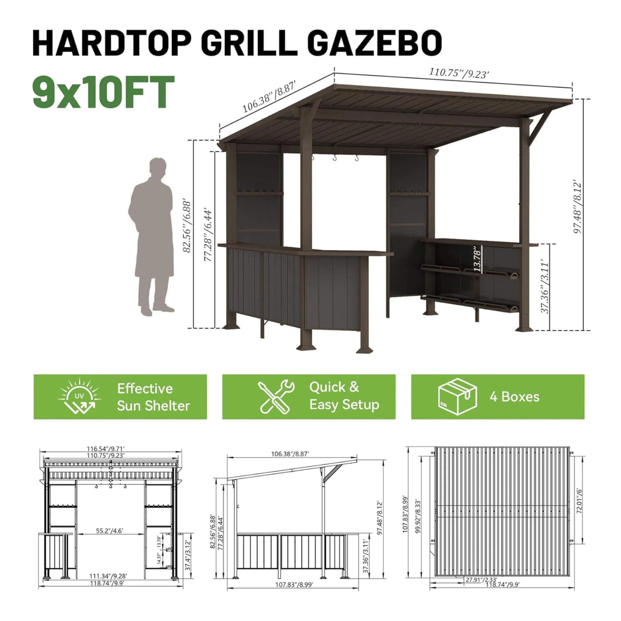 [09X10FT] Alora Modern Slanted Hardtop Alloy Steel Grill Gazebo (SAK32687) - Image 10