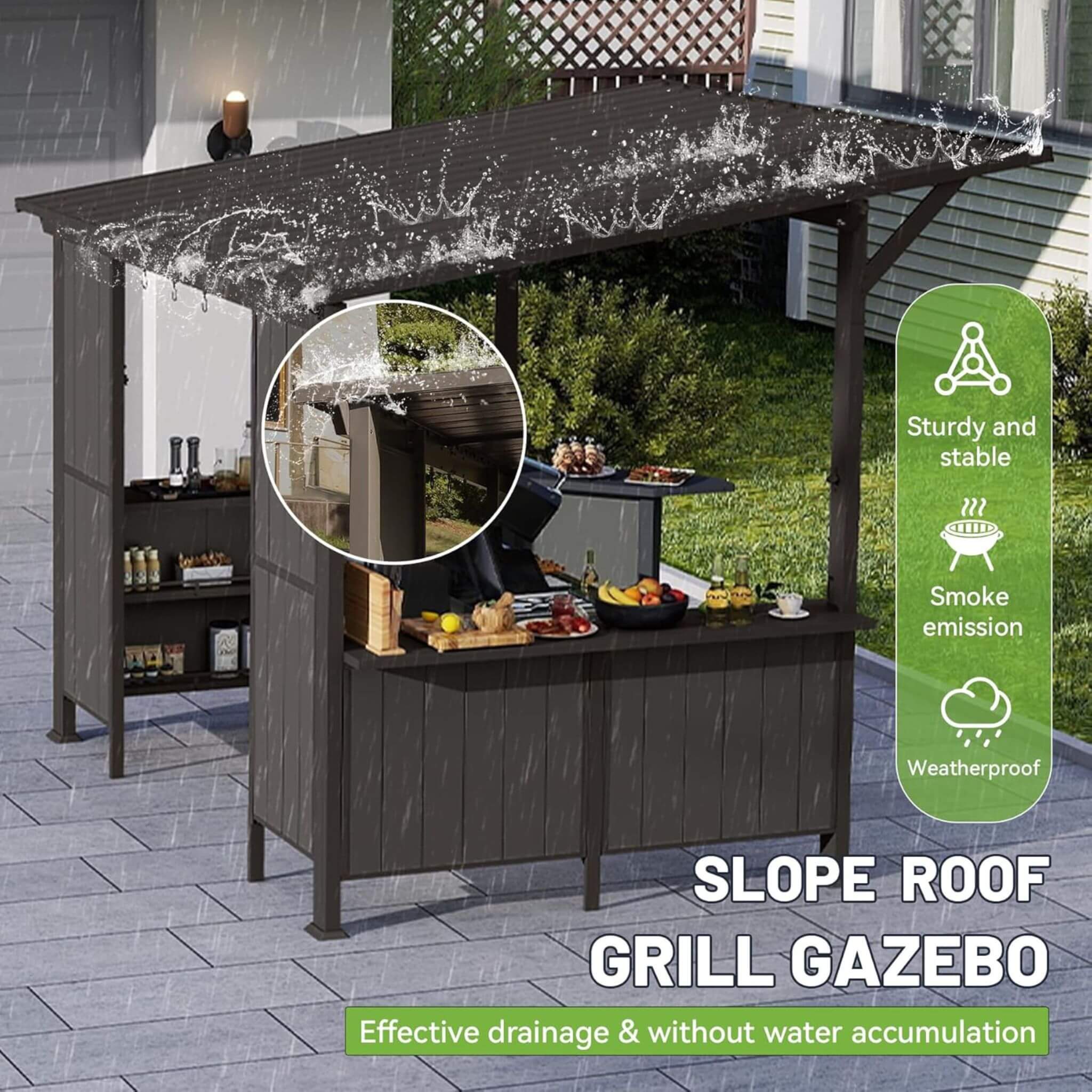 [09X10FT] Alora Modern Slanted Hardtop Alloy Steel Grill Gazebo (SAK32687) - Image 3