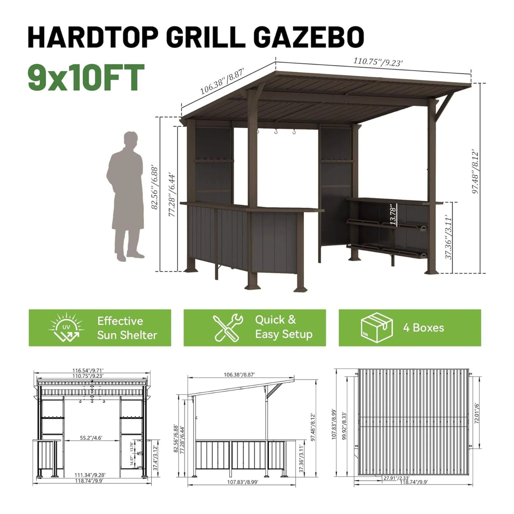 [09X10FT] Alora Premium Outdoor Hardtop Grill Gazebo With Shelves (SAK90431) - Image 10