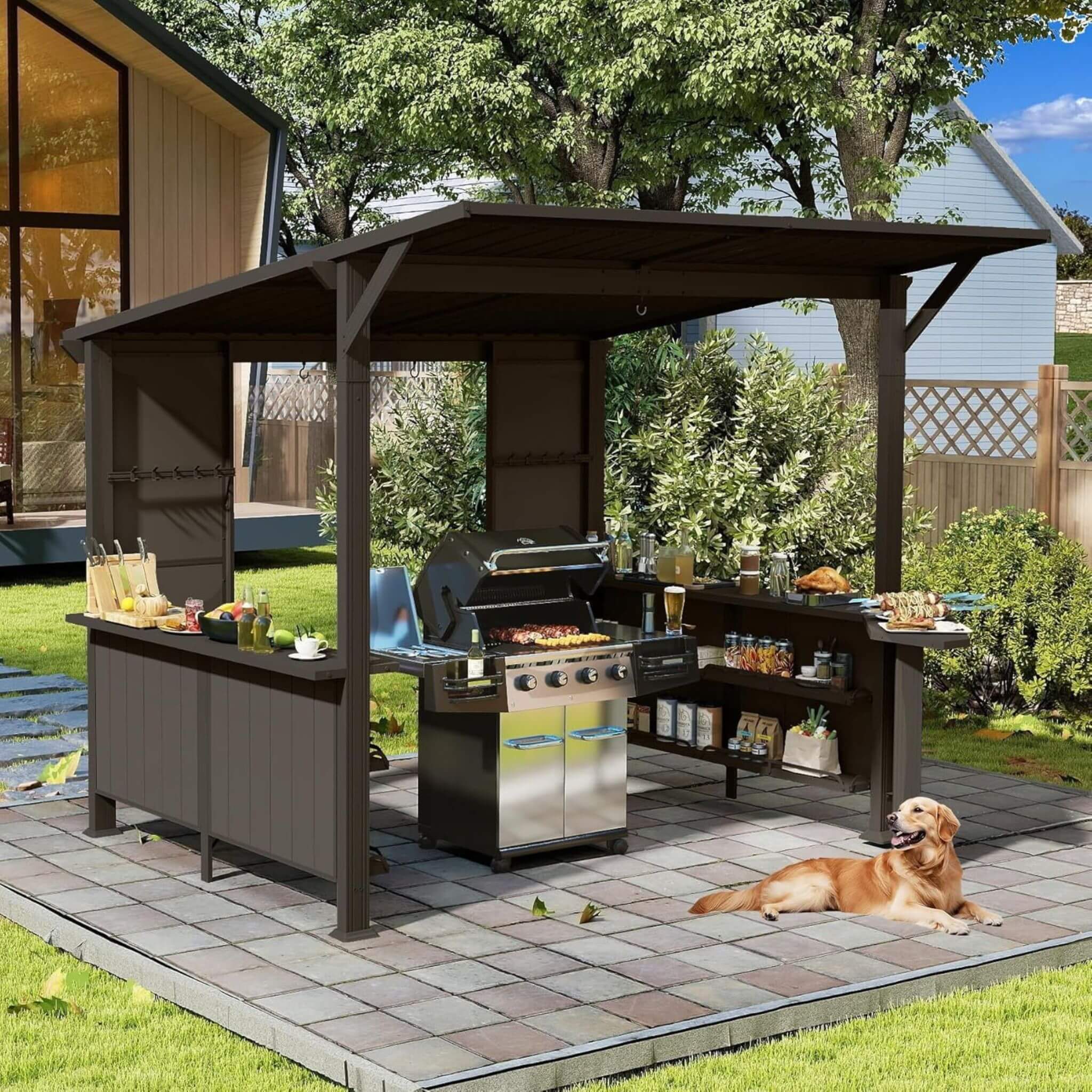 [09X10FT] Alora Premium Outdoor Hardtop Grill Gazebo With Shelves (SAK90431) - Image 3
