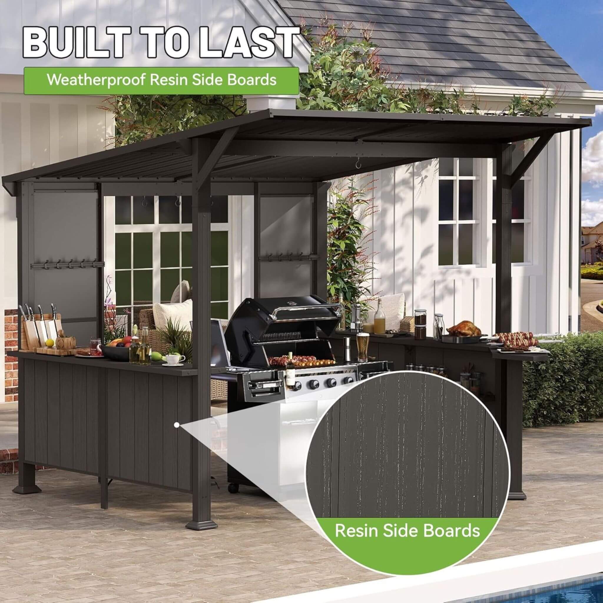 [09X10FT] Alora Premium Outdoor Hardtop Grill Gazebo With Shelves (SAK90431) - Image 4