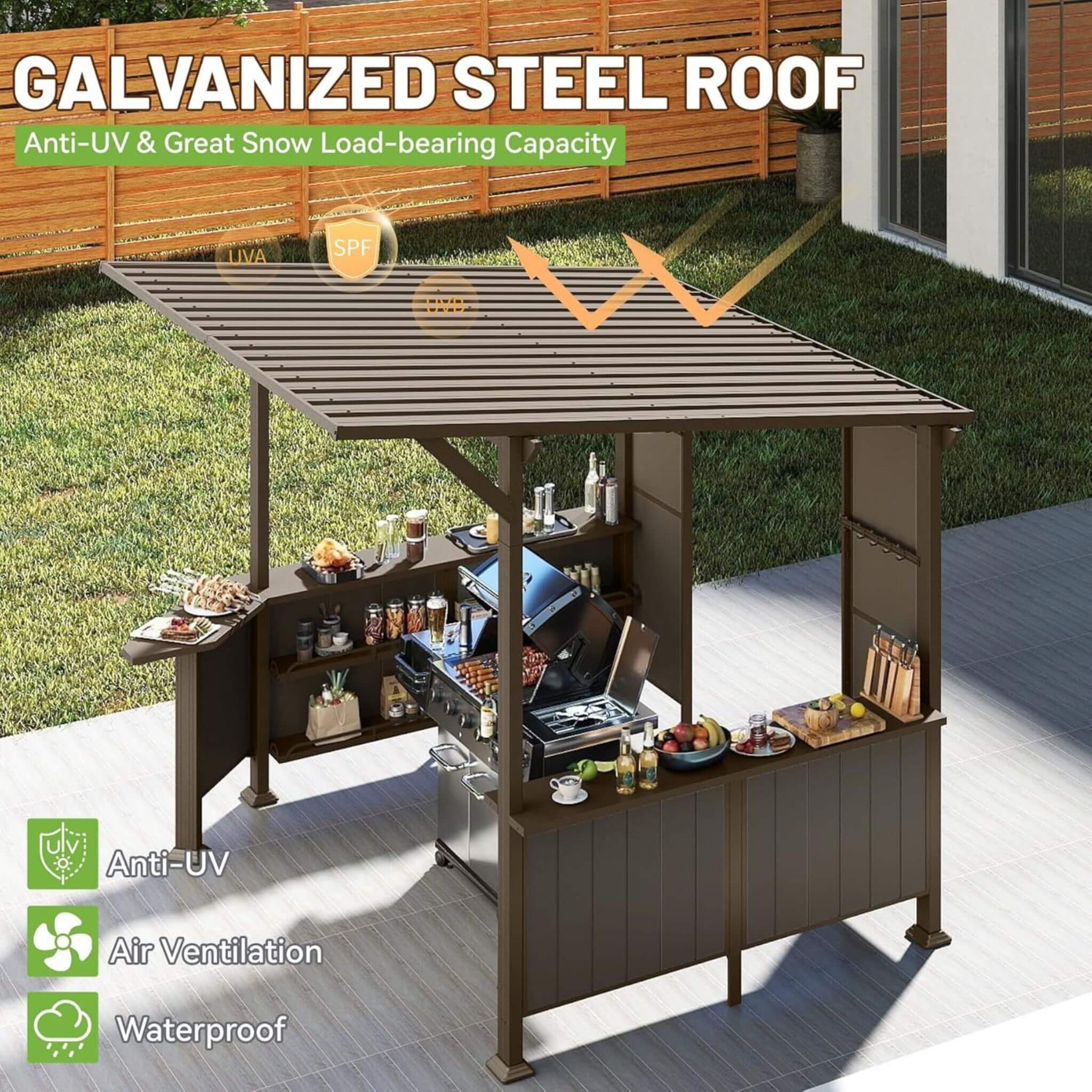 [09X10FT] Alora Premium Outdoor Hardtop Grill Gazebo With Shelves (SAK90431) - Image 9