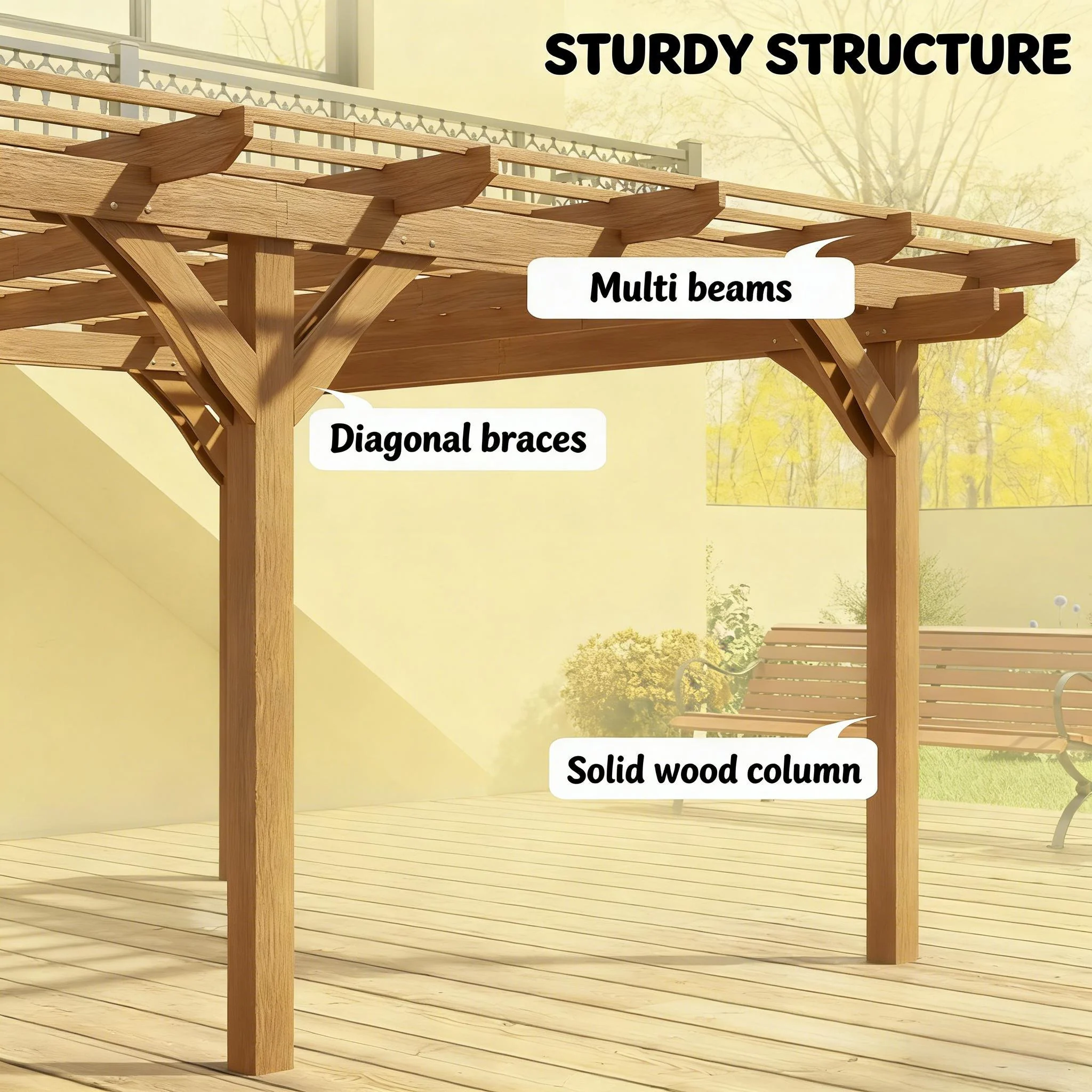 [09X12FT] Premium Outdoor Wooden Grape Trellis Pergola (SAK18579) - Image 6