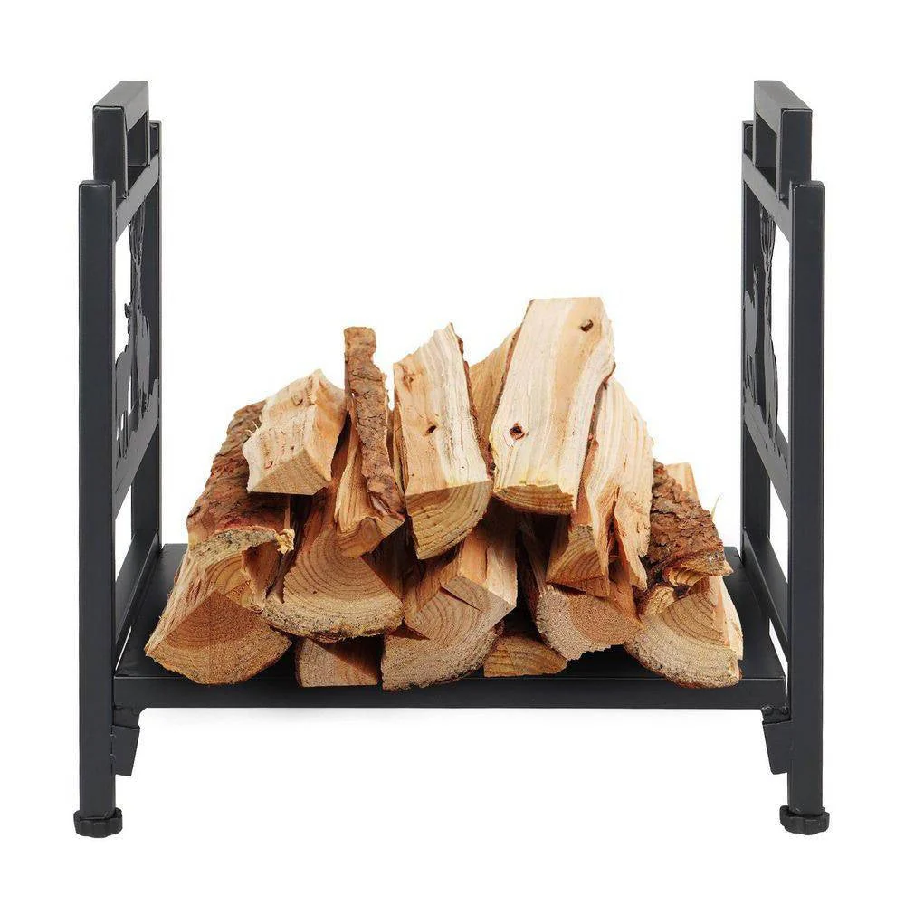 1.5 Ft. Black Metal Firewood Log Rack with Deer Pattern - Image 3