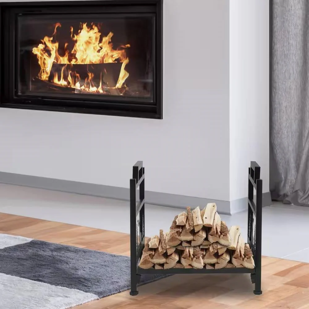 1.5 Ft. Black Metal Firewood Log Rack with Deer Pattern - Image 4