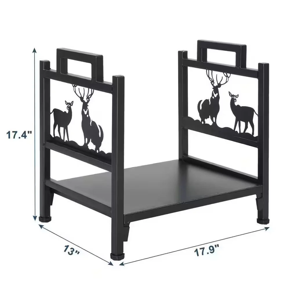 1.5 Ft. Black Metal Firewood Log Rack with Deer Pattern - Image 5