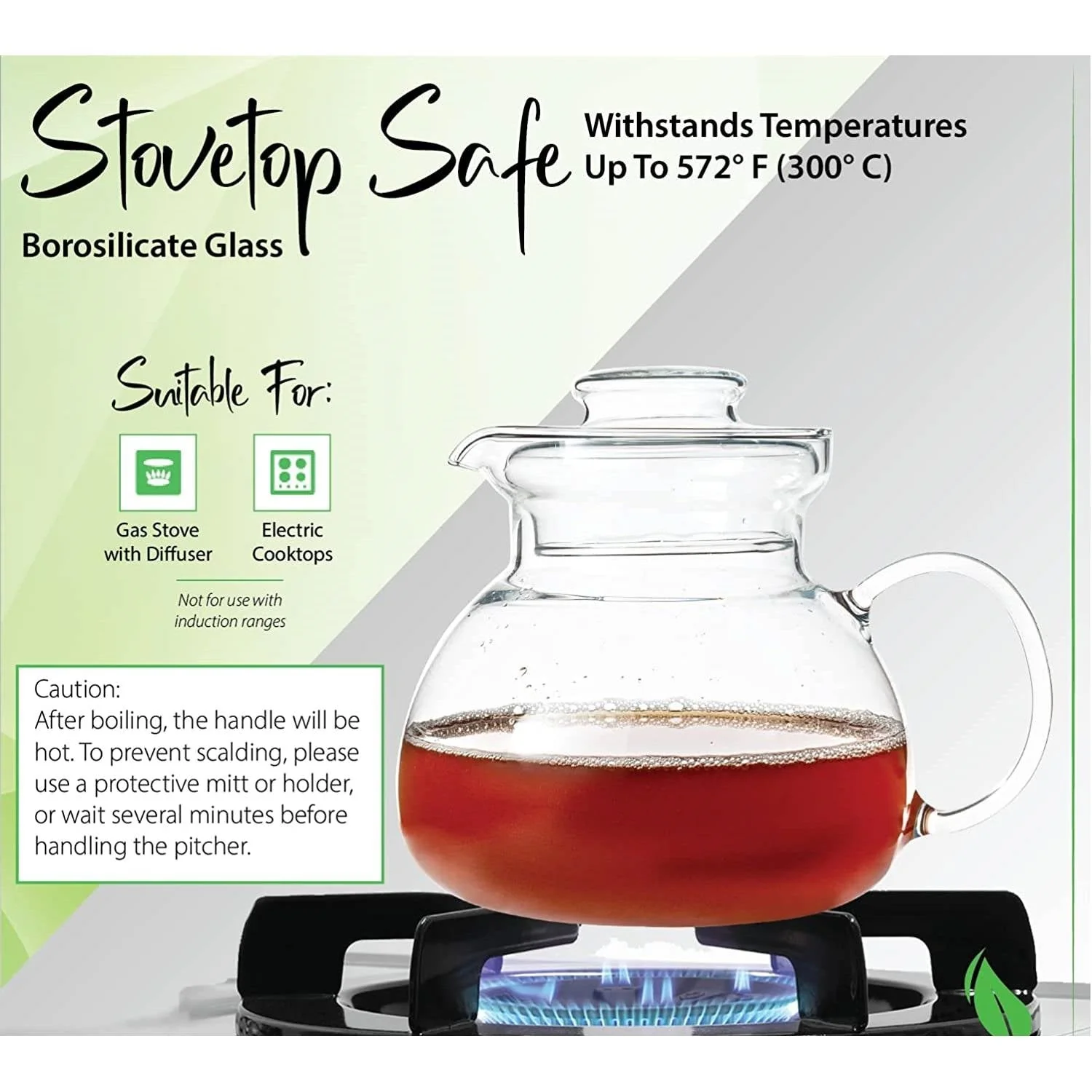 1.5 Quart Stovetop Clear Glass Teapot Kettle with Lid - Microwave Safe - Image 3