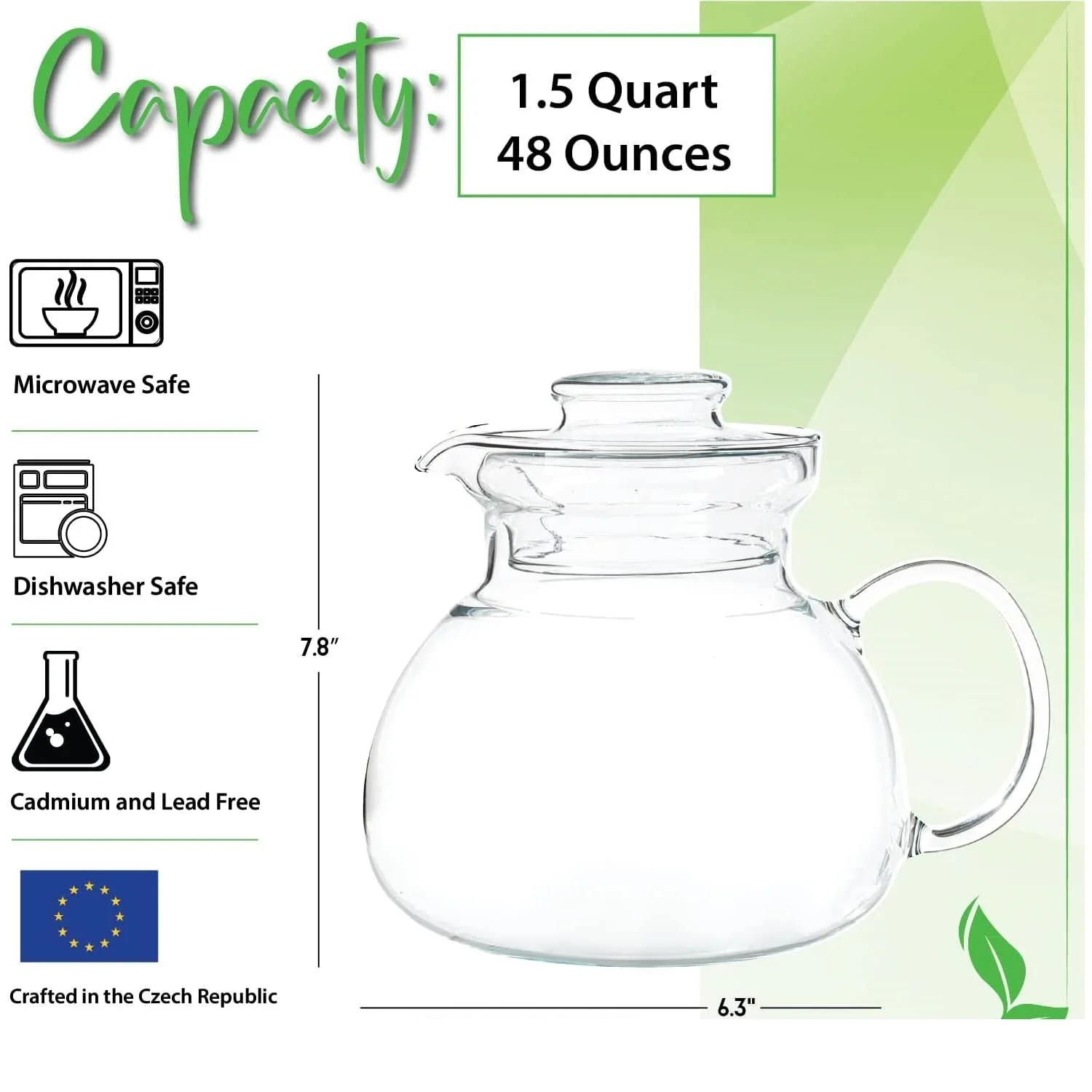 1.5 Quart Stovetop Clear Glass Teapot Kettle with Lid - Microwave Safe - Image 4