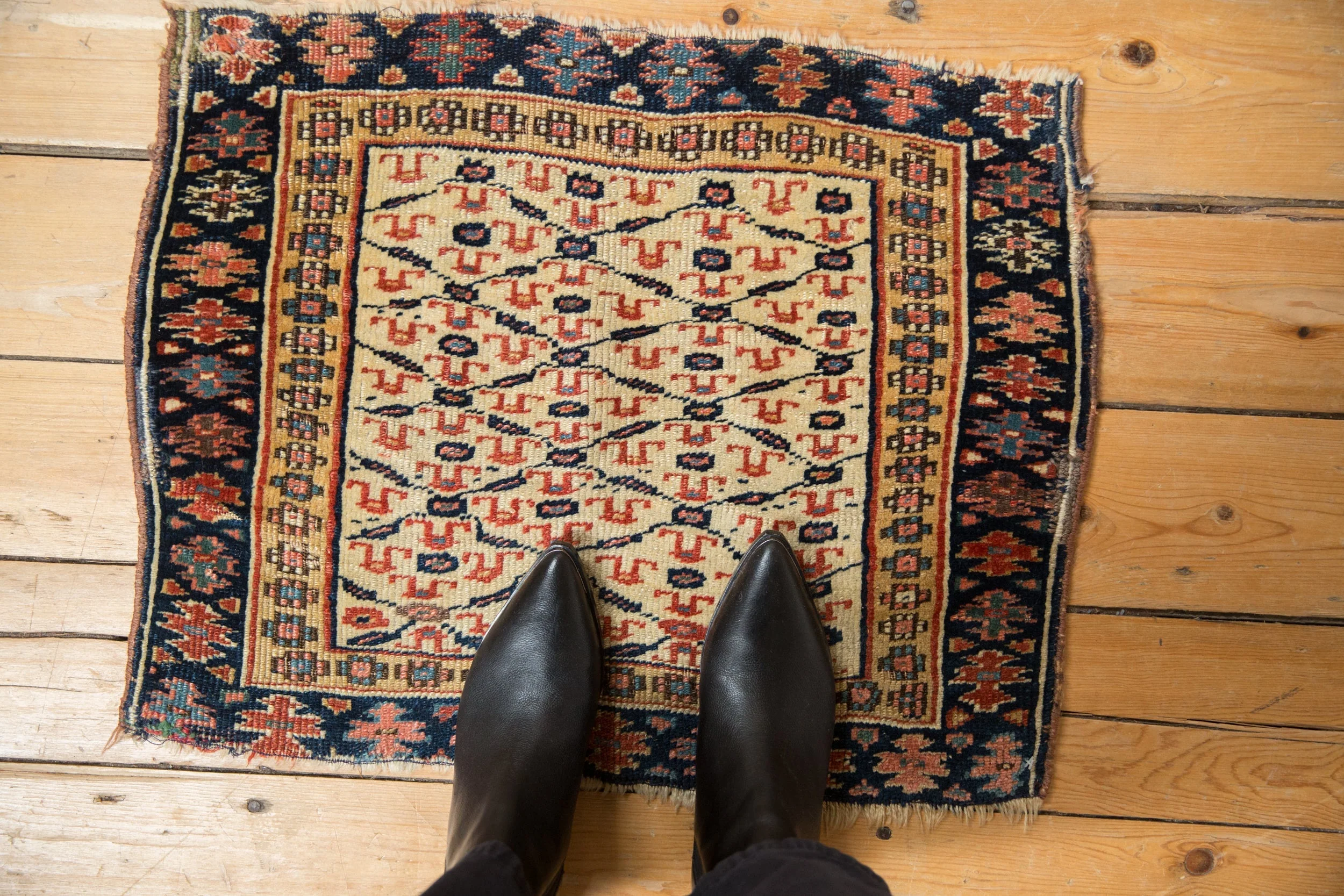 1.5x2 Antique Kurdish Square Rug Mat - Image 2