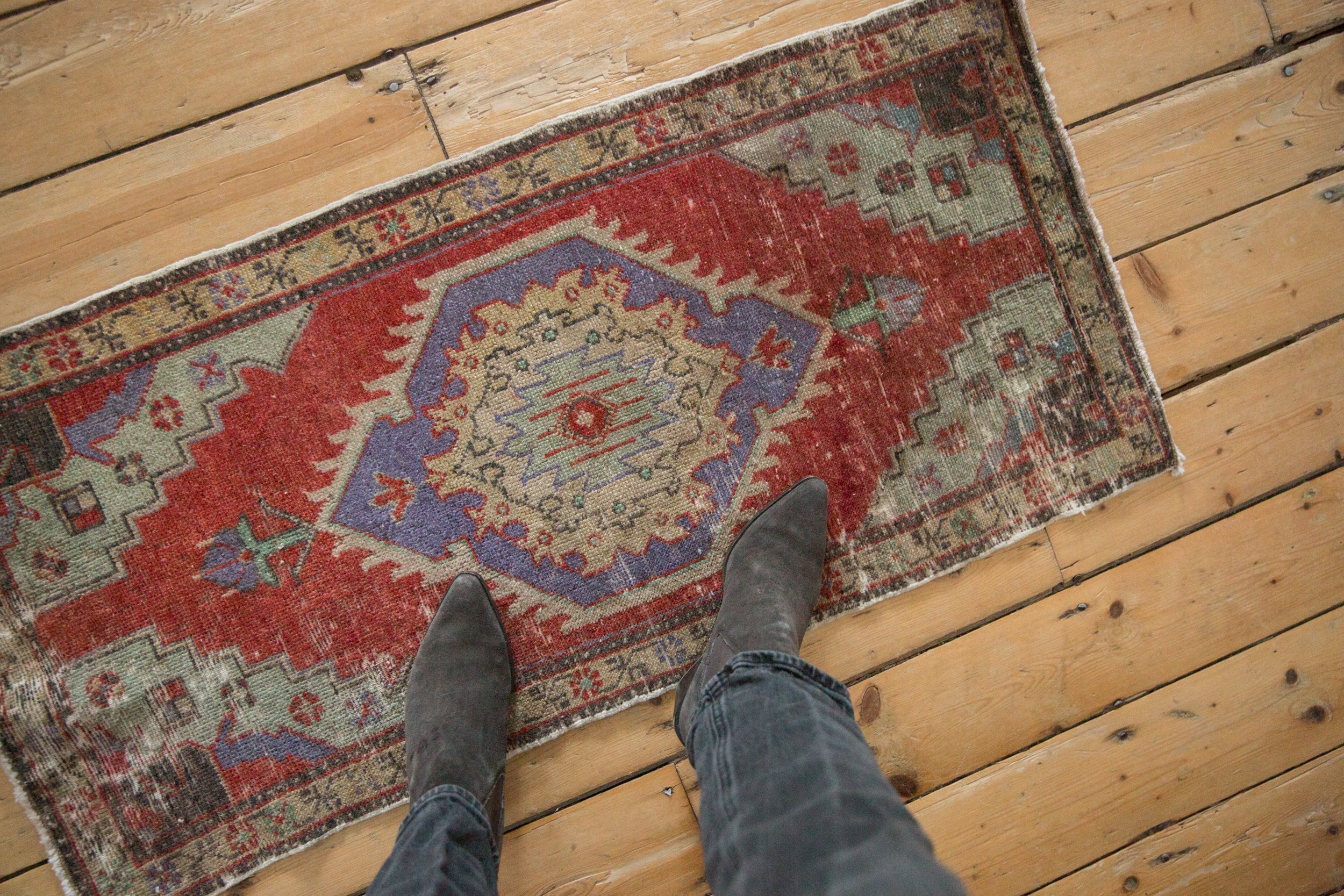 1.5x3.5 Vintage Distressed Oushak Rug Mat Runner - Image 2