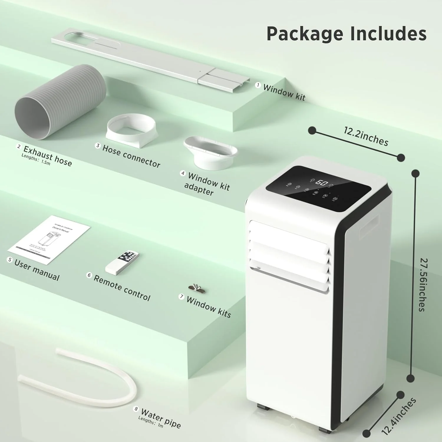 10,000 BTU Portable Air Conditioners Cool Room Up to 450 Sq.Ft, 4 Modes Portable AC with Remote/LED Display/24Hrs Timer - Image 2
