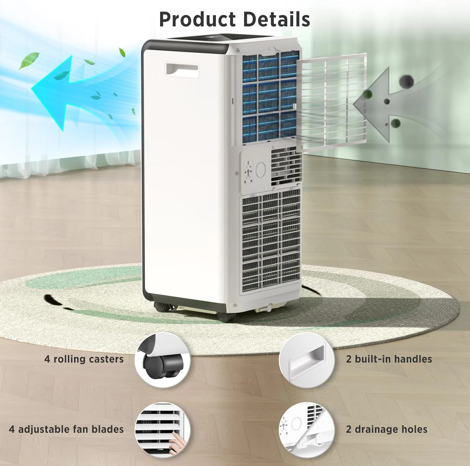 10,000 BTU Portable Air Conditioners Cool Room Up to 450 Sq.Ft, 4 Modes Portable AC with Remote/LED Display/24Hrs Timer - Image 5