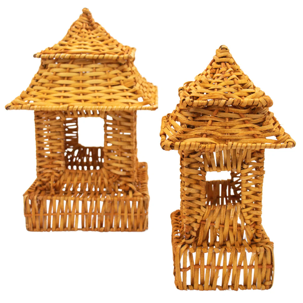 10 (+1 Free Bonus) Small Natural Rattan Pagoda Lanterns - Handmade - Image 2