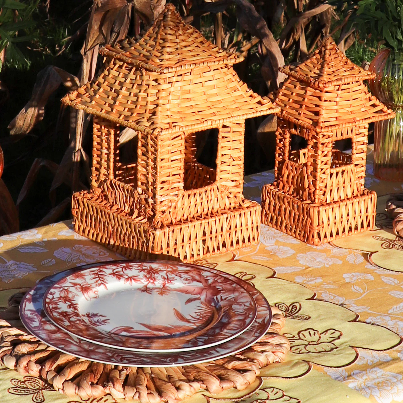 10 (+1 Free Bonus) Small Natural Rattan Pagoda Lanterns - Handmade - Image 3