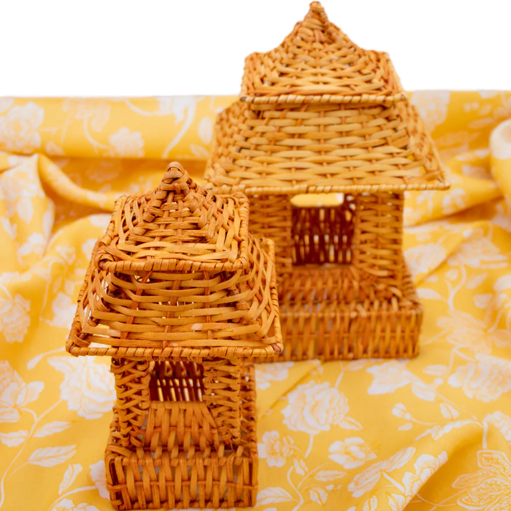 10 (+1 Free Bonus) Small Natural Rattan Pagoda Lanterns - Handmade - Image 4