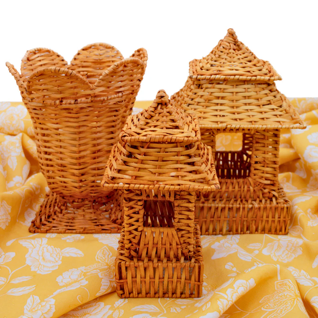10 (+1 Free Bonus) Small Natural Rattan Pagoda Lanterns - Handmade - Image 8