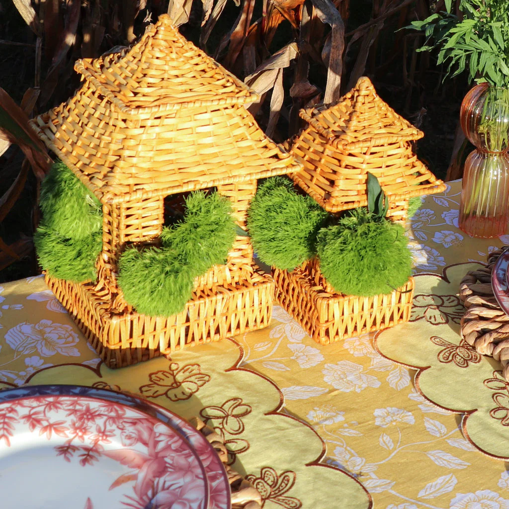 10 (+1 Free Bonus) Small Natural Rattan Pagoda Lanterns - Handmade - Image 9