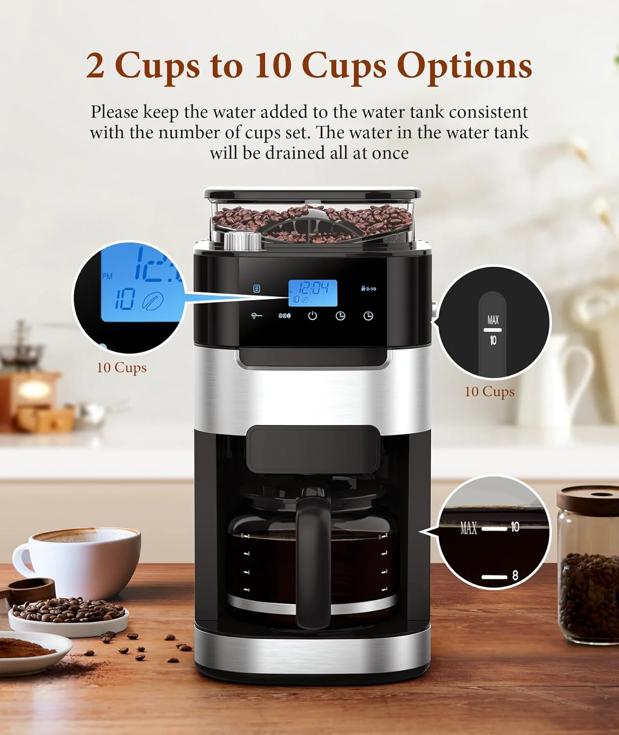 10-Cup Drip Coffee Maker with Built-In Grinde CM8025 - Image 4