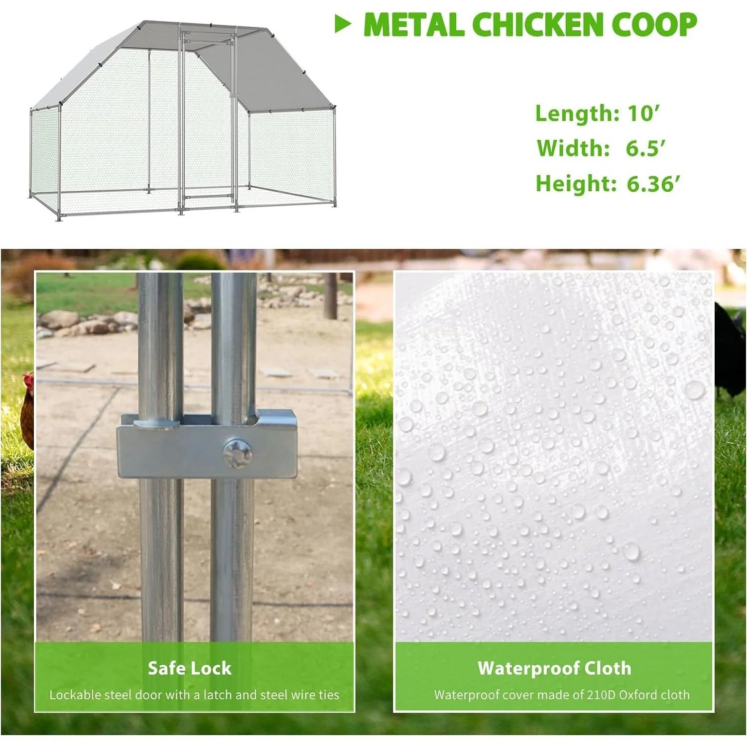 10-Ft x 6.5-Ft Outdoor Walk-in Metal Chicken Coop with Water-Resistant Cover - Image 3