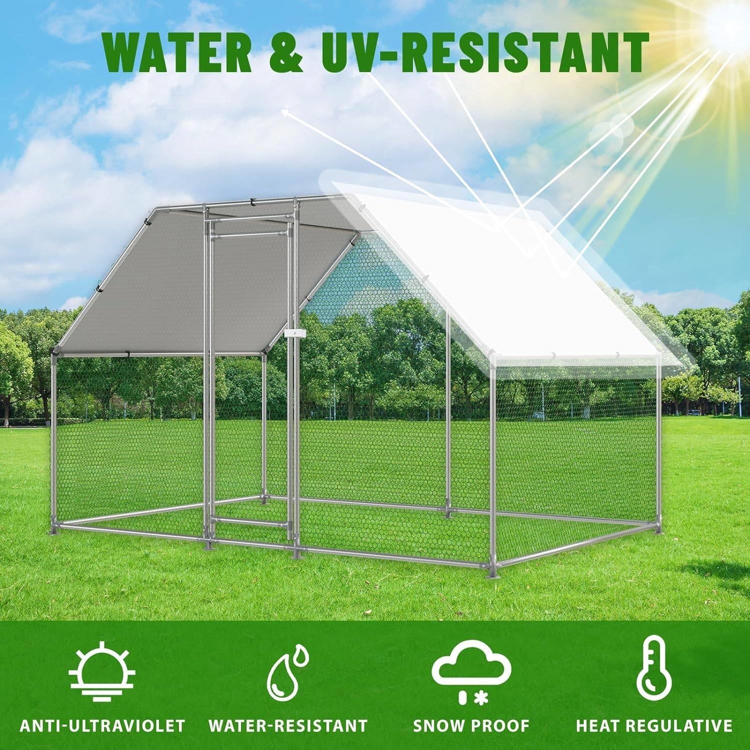 10-Ft x 6.5-Ft Outdoor Walk-in Metal Chicken Coop with Water-Resistant Cover - Image 4