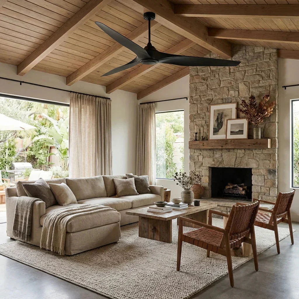 100 Inch Simon Black IP44 Outdoor Downrod Mount Ceiling Fan with Remote Control - Image 2