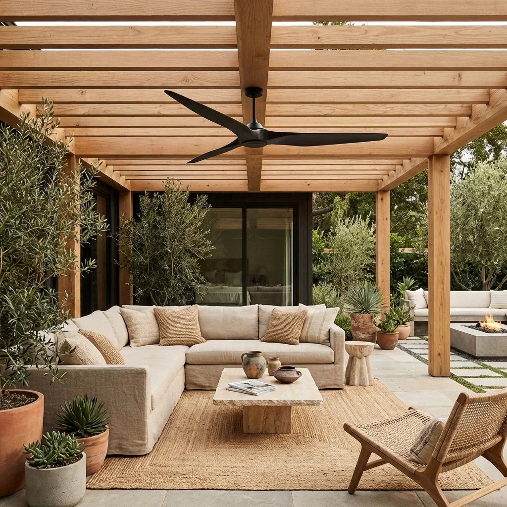 100 Inch Simon Black IP44 Outdoor Downrod Mount Ceiling Fan with Remote Control - Image 3