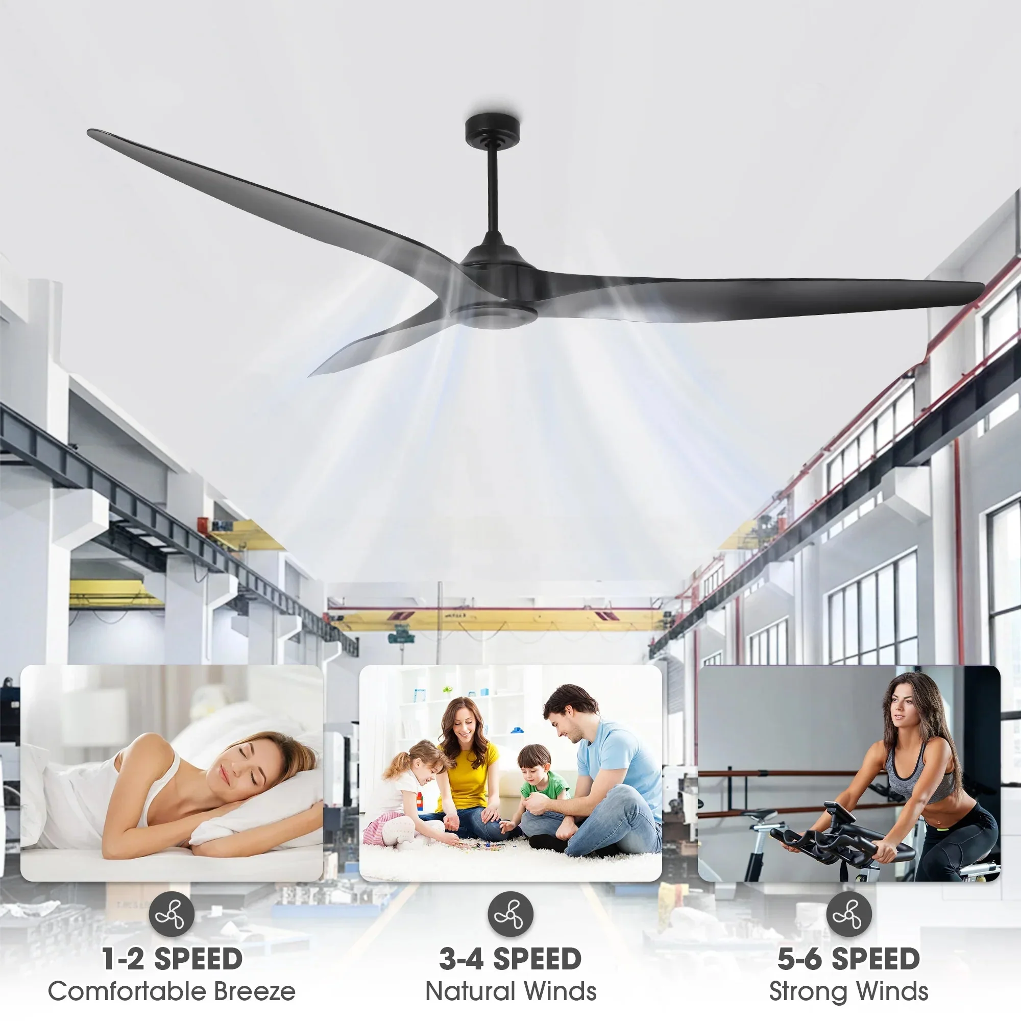100 Inch Simon Black IP44 Outdoor Downrod Mount Ceiling Fan with Remote Control - Image 5