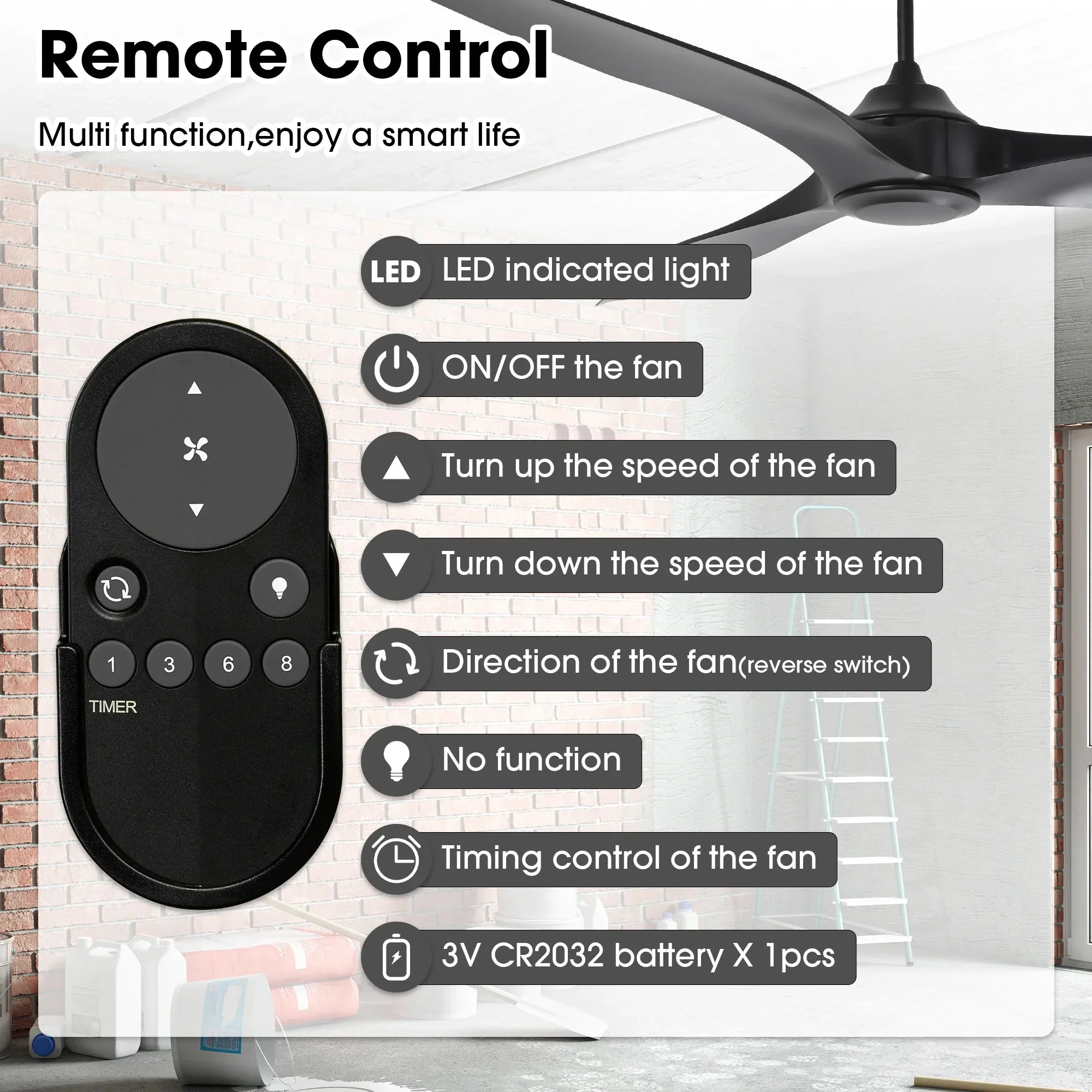 100 Inch Simon Black IP44 Outdoor Downrod Mount Ceiling Fan with Remote Control - Image 6