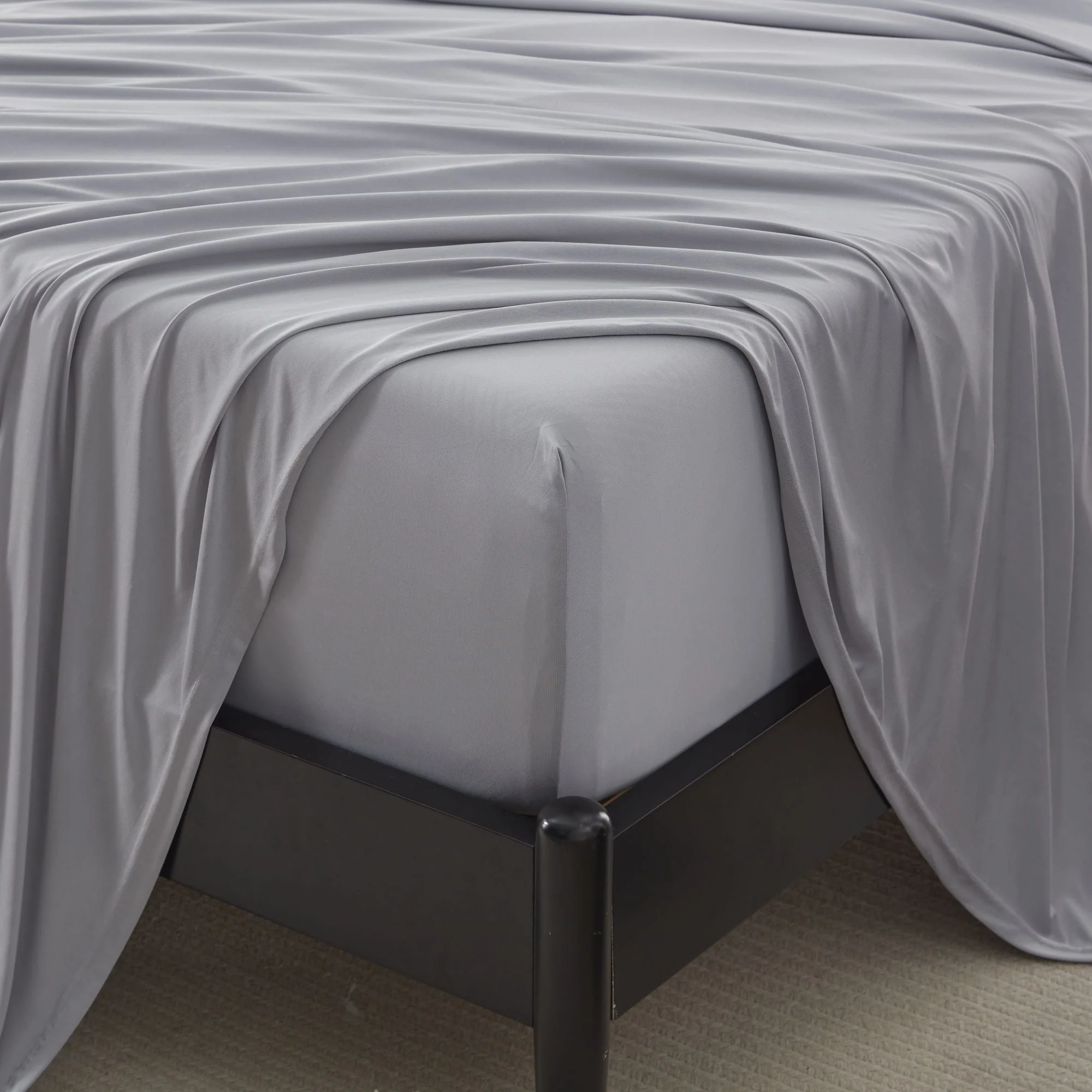 100% Microfiber Jersey Knit Sheet Set with Pillowcase-Gull Gray - Image 4