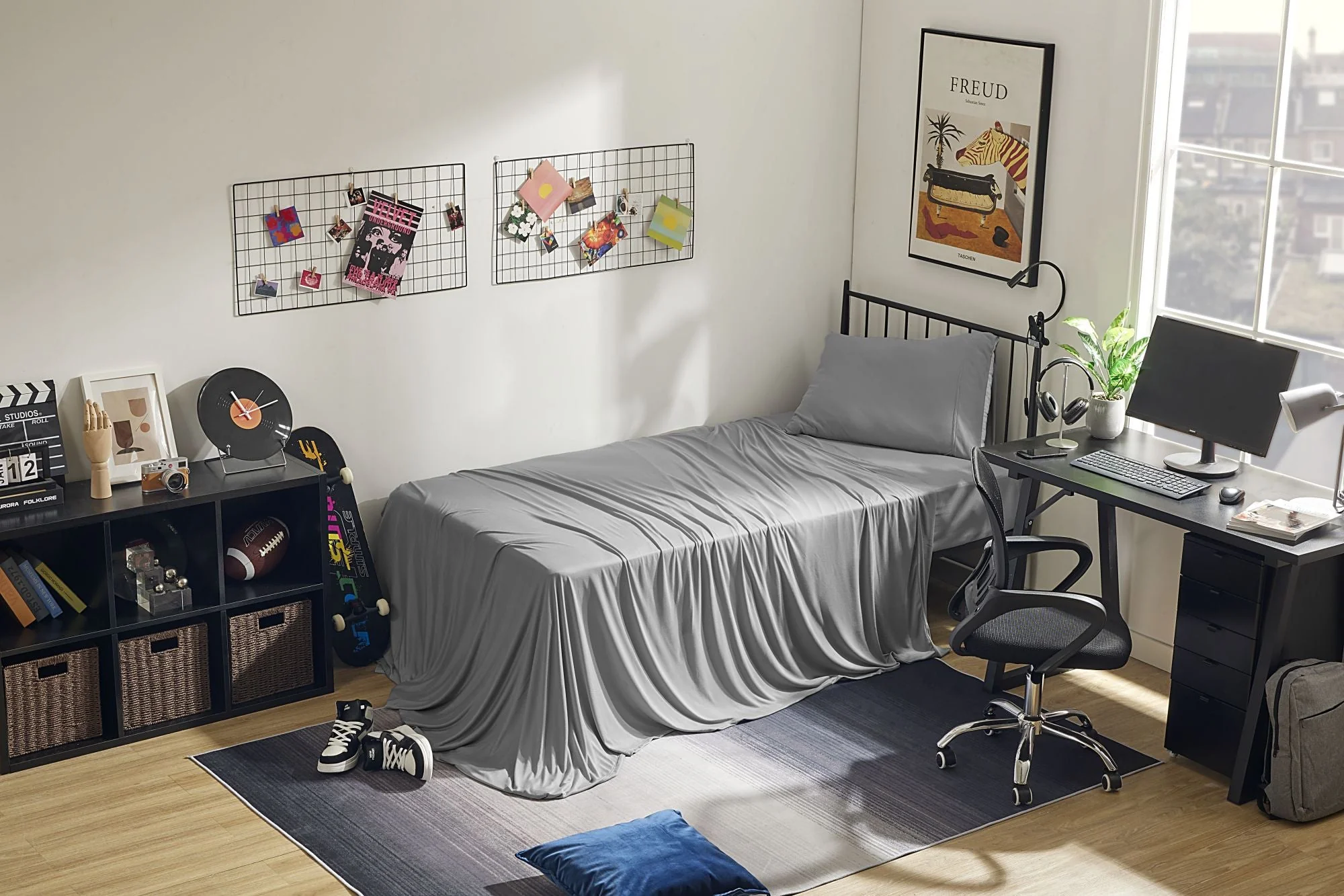 100% Microfiber Jersey Knit Sheet Set with Pillowcase-Gull Gray - Image 8
