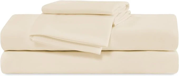 100% Microfiber Jersey Knit Sheet Set with Pillowcases-Beige - Image 2