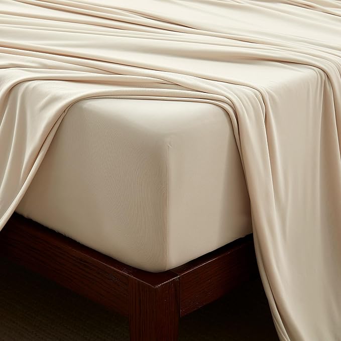 100% Microfiber Jersey Knit Sheet Set with Pillowcases-Beige - Image 7