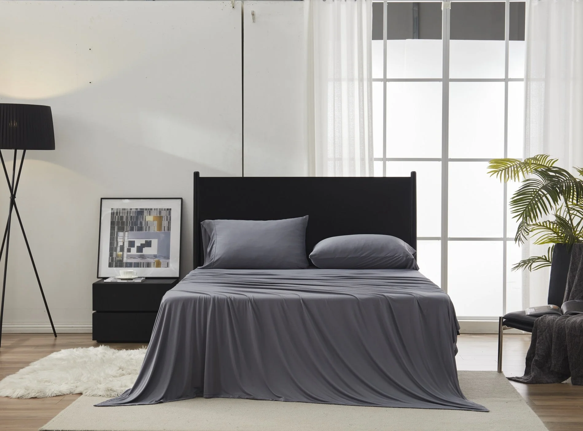 100% Microfiber Jersey Knit Sheet Set with Pillowcases-Grey - Image 2