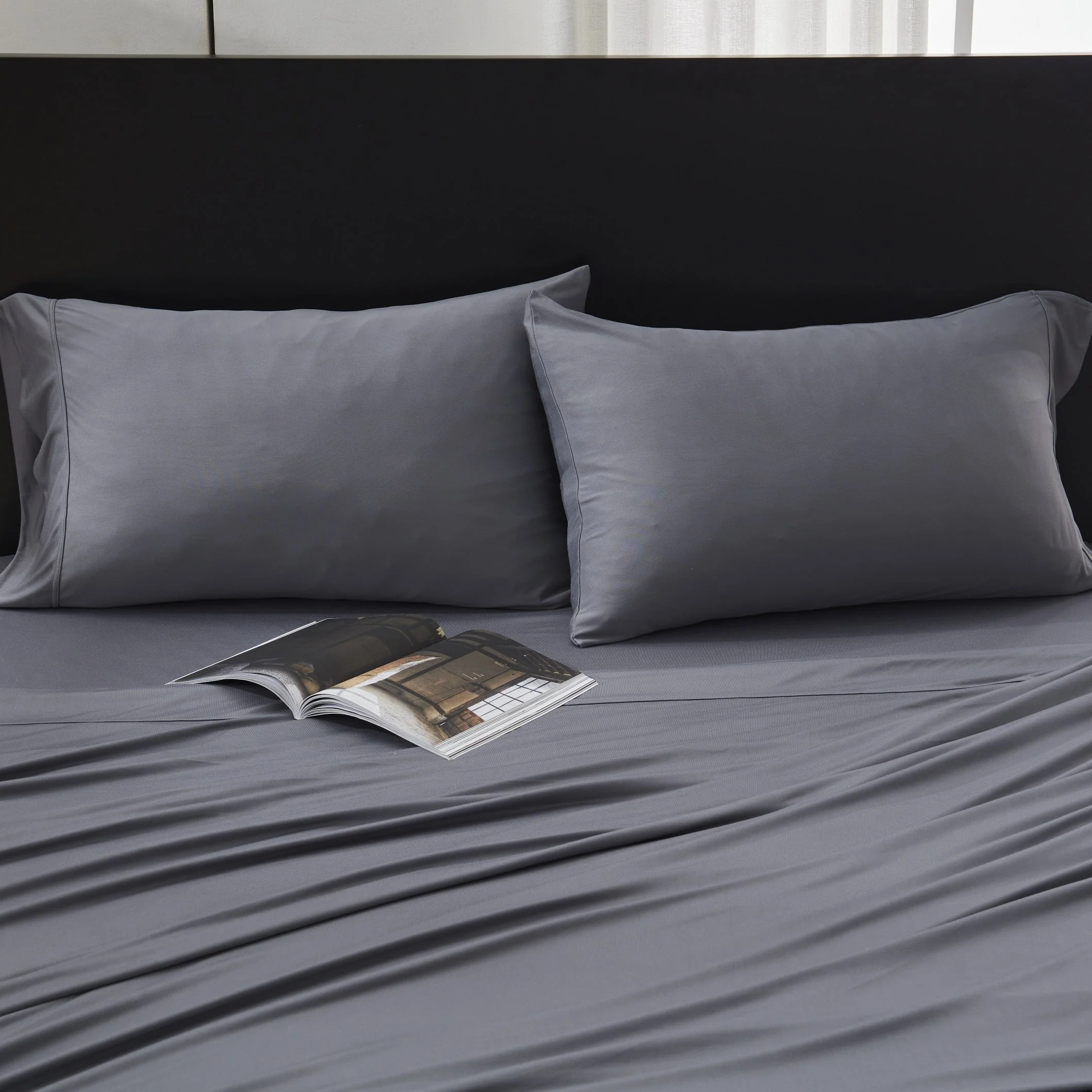 100% Microfiber Jersey Knit Sheet Set with Pillowcases-Grey - Image 3