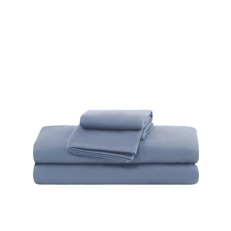 100% Microfiber Jersey Knit Sheet Set with Pillowcases-Stone Blue - Image 2
