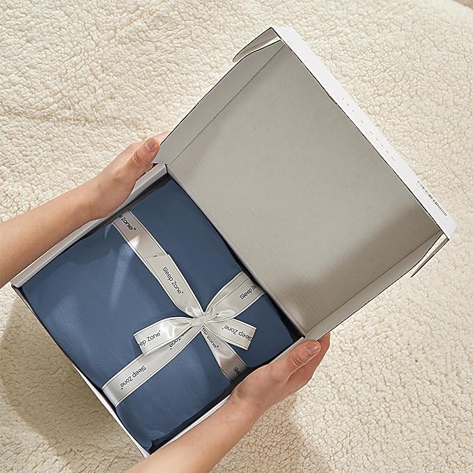 100% Microfiber Jersey Knit Sheet Set with Pillowcases-Stone Blue - Image 5