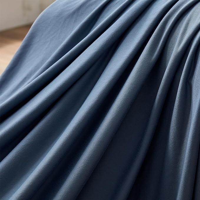 100% Microfiber Jersey Knit Sheet Set with Pillowcases-Stone Blue - Image 6